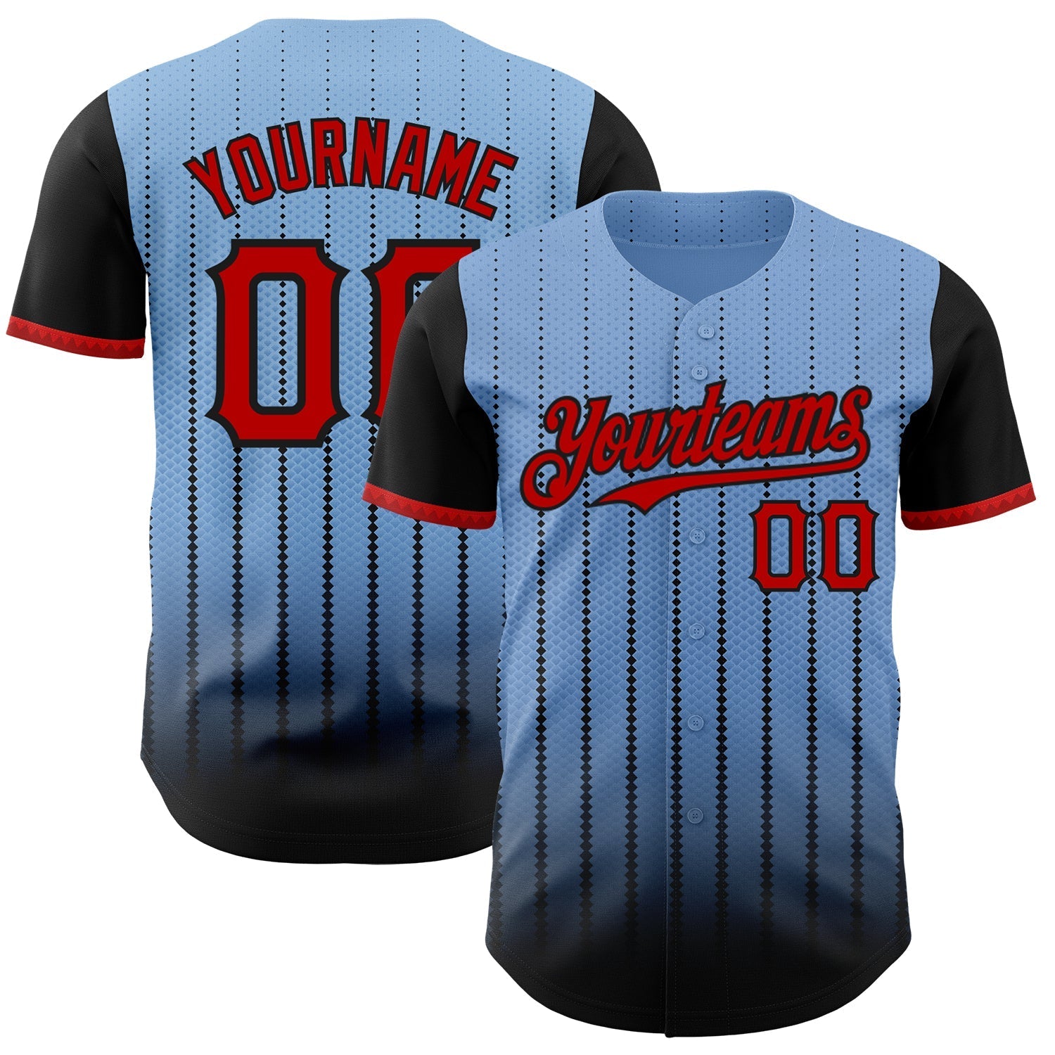 Custom Light Blue Red-Black 3D Pattern Design Gradient Geometric Shape Authentic Baseball Jersey baseball jersey product view 1