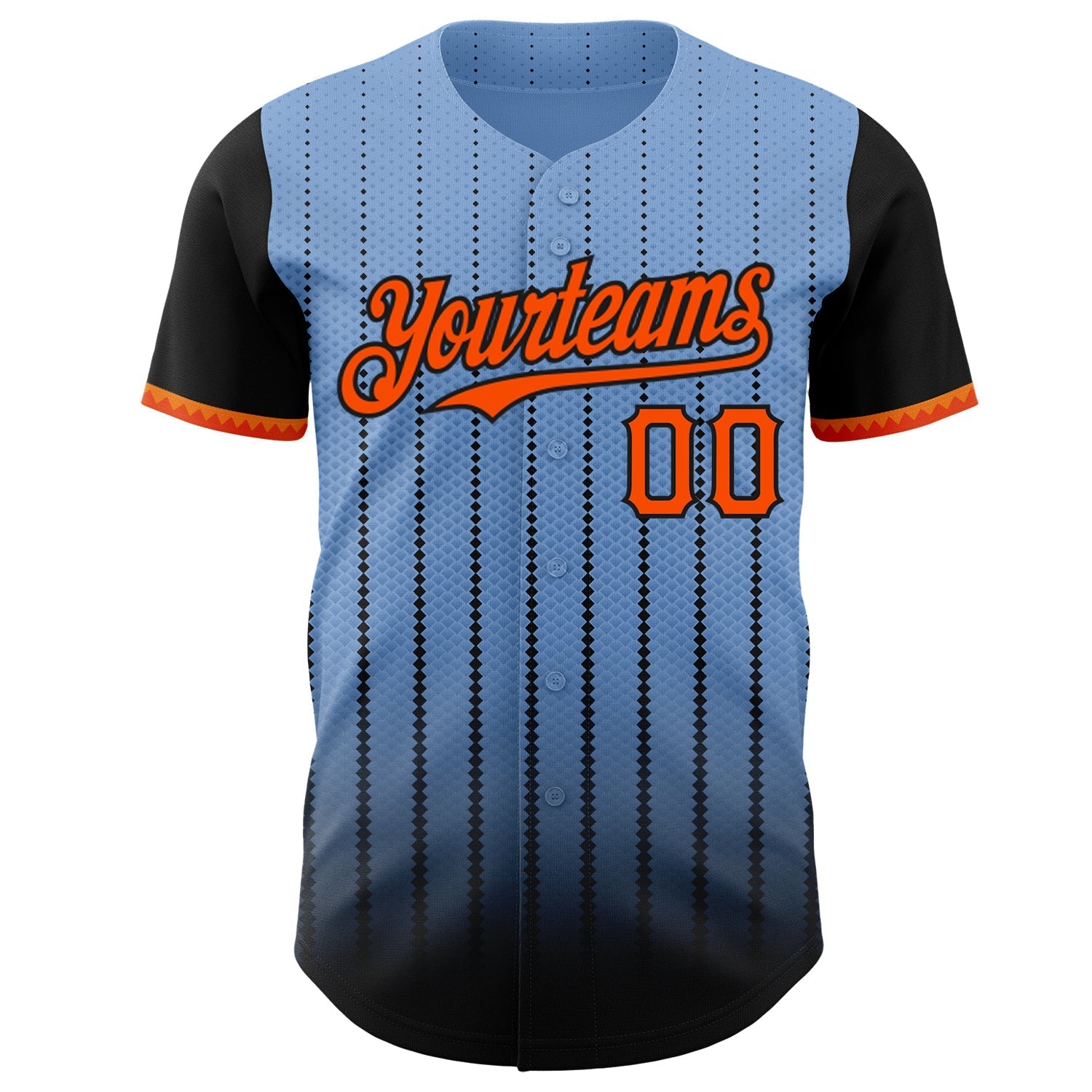 Custom Light Blue Orange-Black 3D Pattern Design Gradient Geometric Shape Authentic Baseball Jersey baseball jersey product view 2