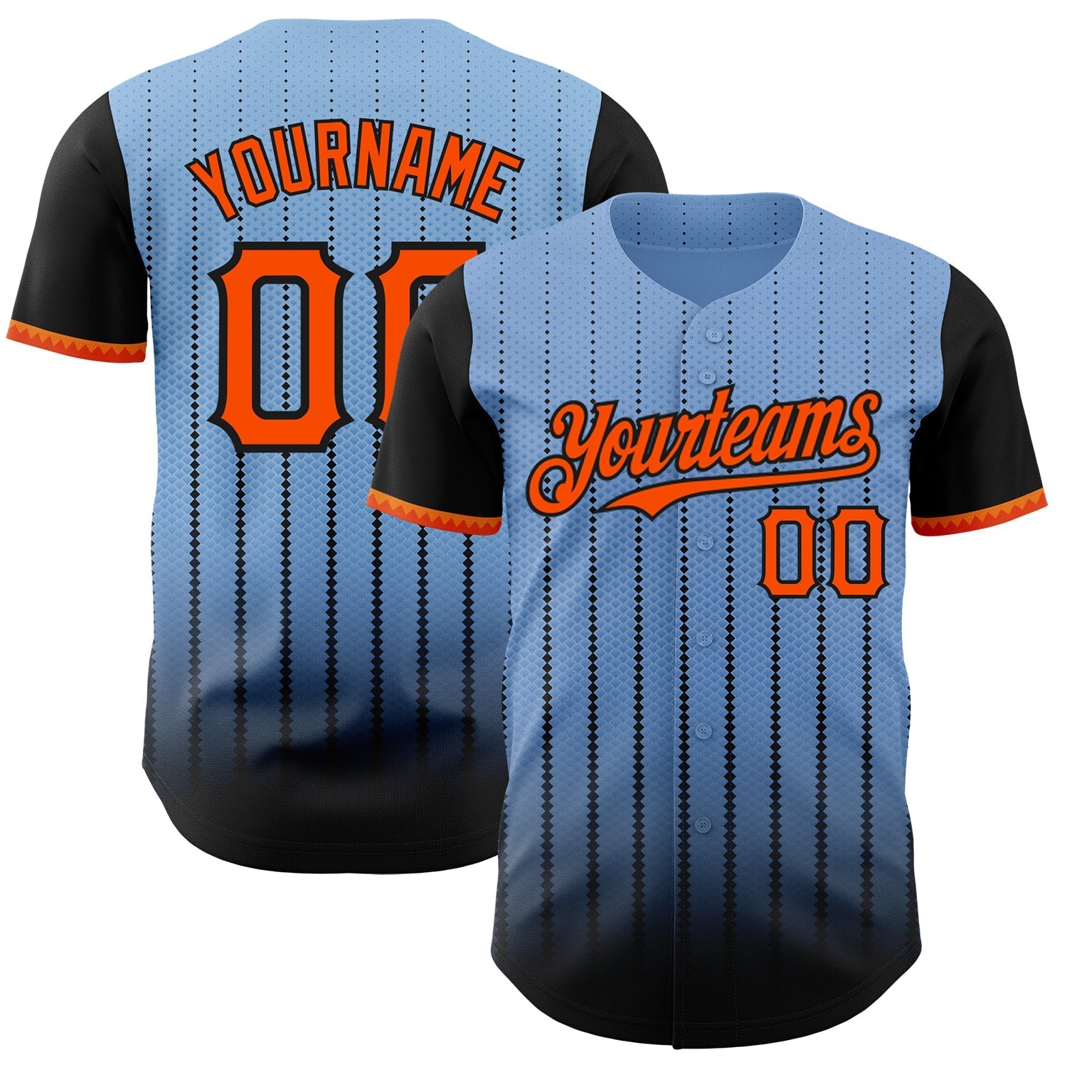 Custom Light Blue Orange-Black 3D Pattern Design Gradient Geometric Shape Authentic Baseball Jersey baseball jersey product view 1