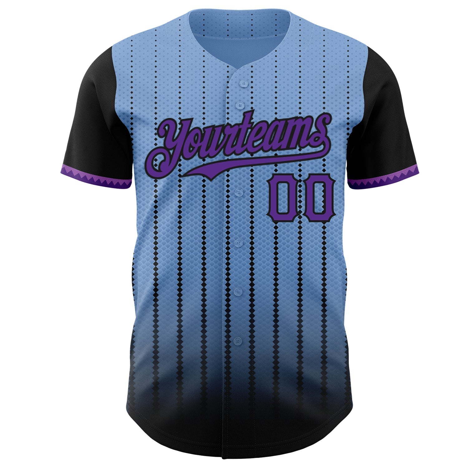 Custom Light Blue Purple-Black 3D Pattern Design Gradient Geometric Shape Authentic Baseball Jersey baseball jersey product view 2
