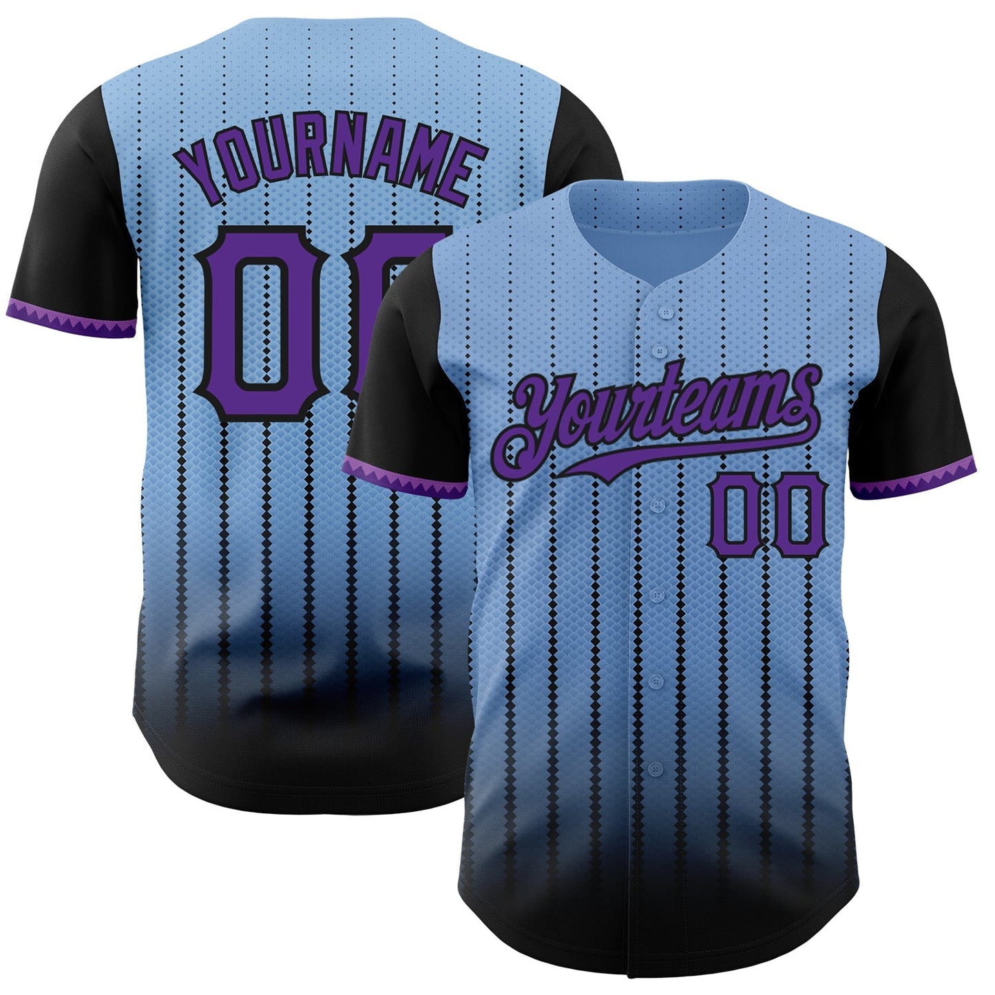 Custom Light Blue Purple-Black 3D Pattern Design Gradient Geometric Shape Authentic Baseball Jersey baseball jersey product view 1