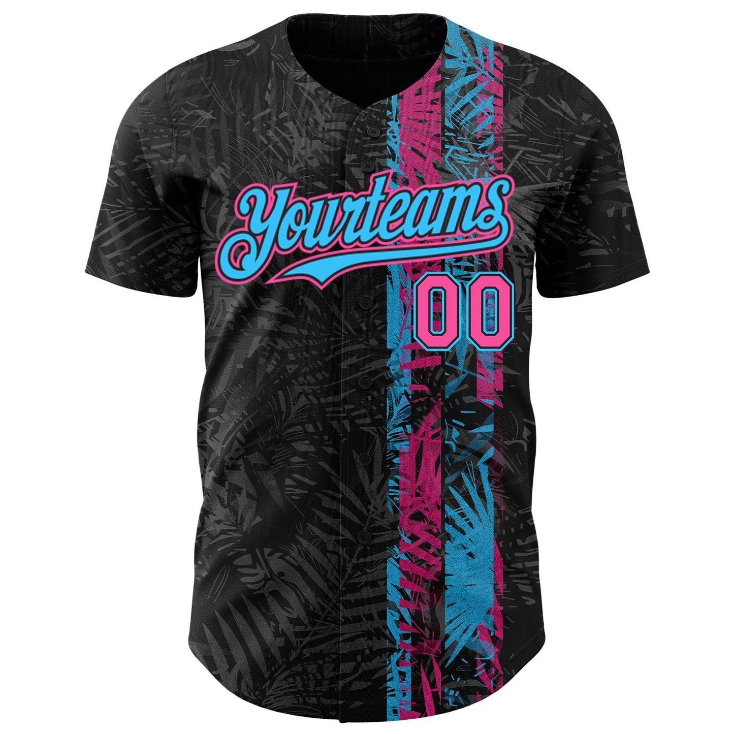 Custom Black Pink-Sky Blue Hawaii Tropical Palm Leaves Authentic Baseball Jersey baseball jersey product view 2