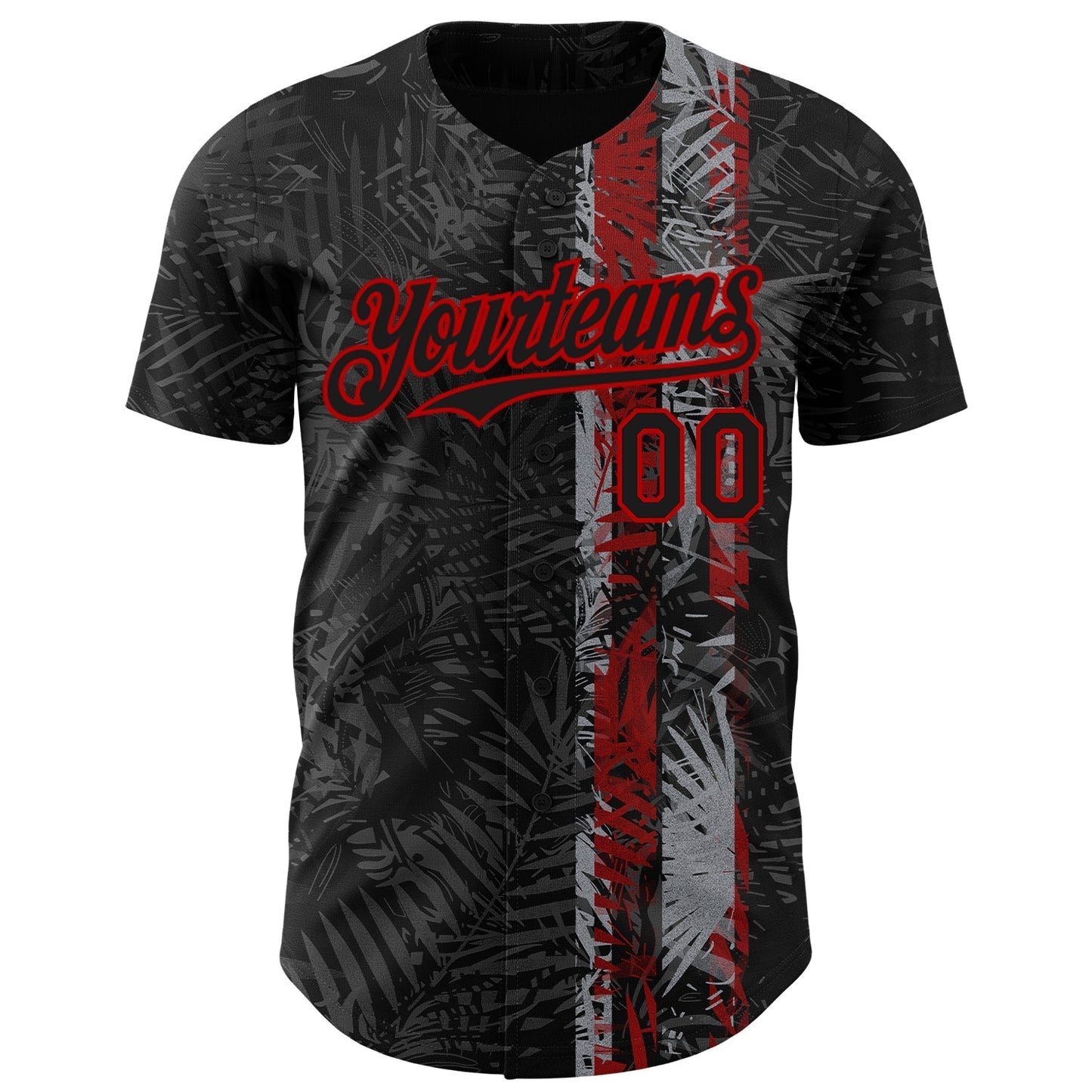 Custom Black Red Hawaii Tropical Palm Leaves Authentic Baseball Jersey baseball jersey product view 2