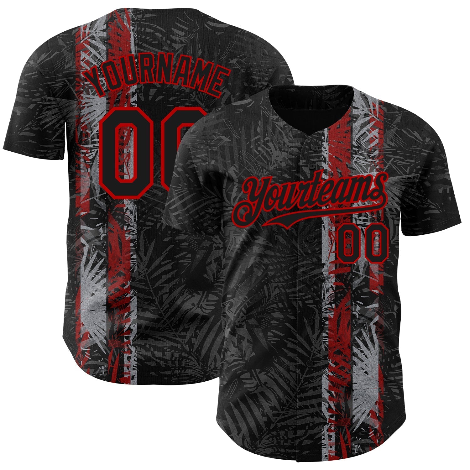 Custom Black Red Hawaii Tropical Palm Leaves Authentic Baseball Jersey baseball jersey product view 1