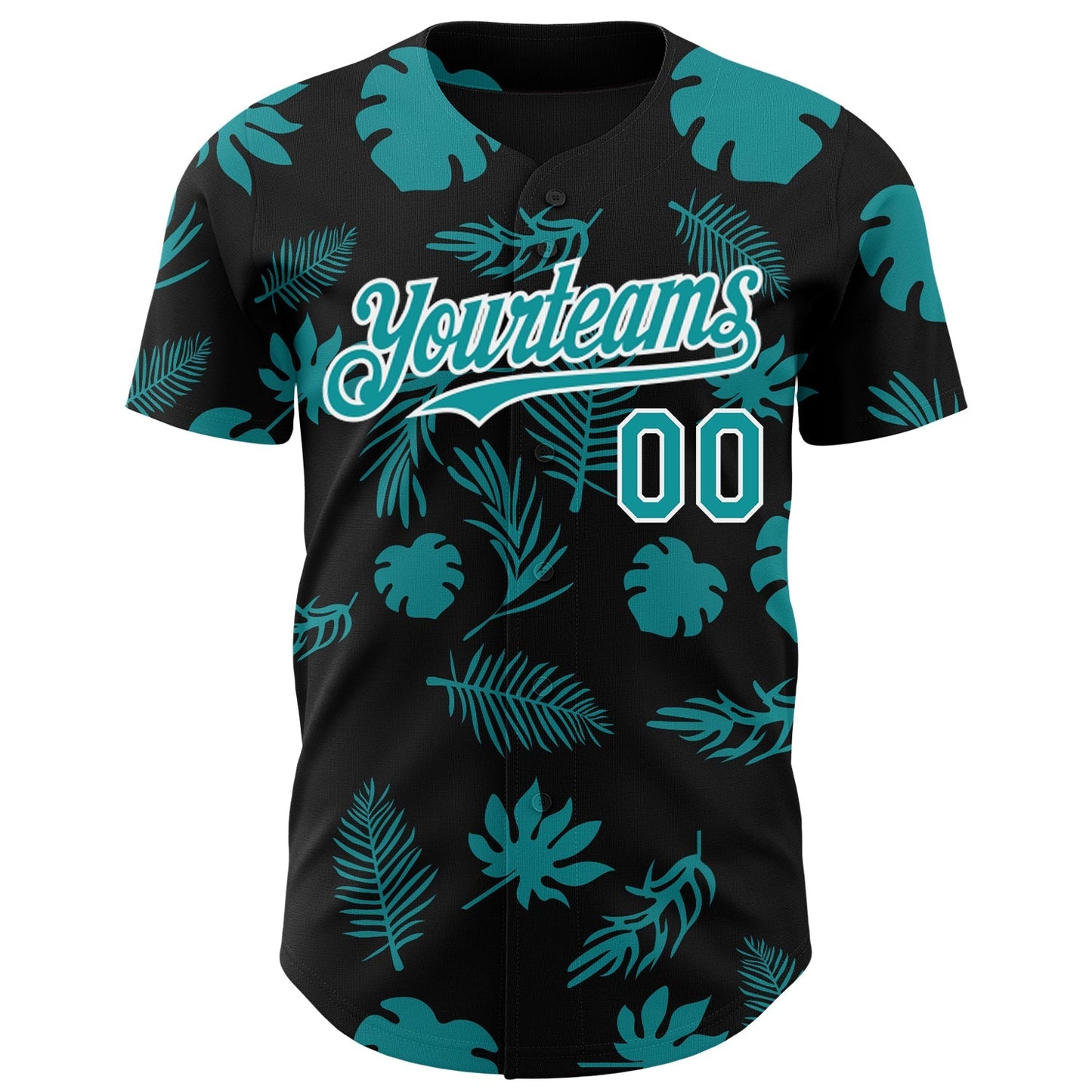 Custom Black Teal-White Hawaii Palm Leaves Authentic Baseball Jersey baseball jersey product view 2