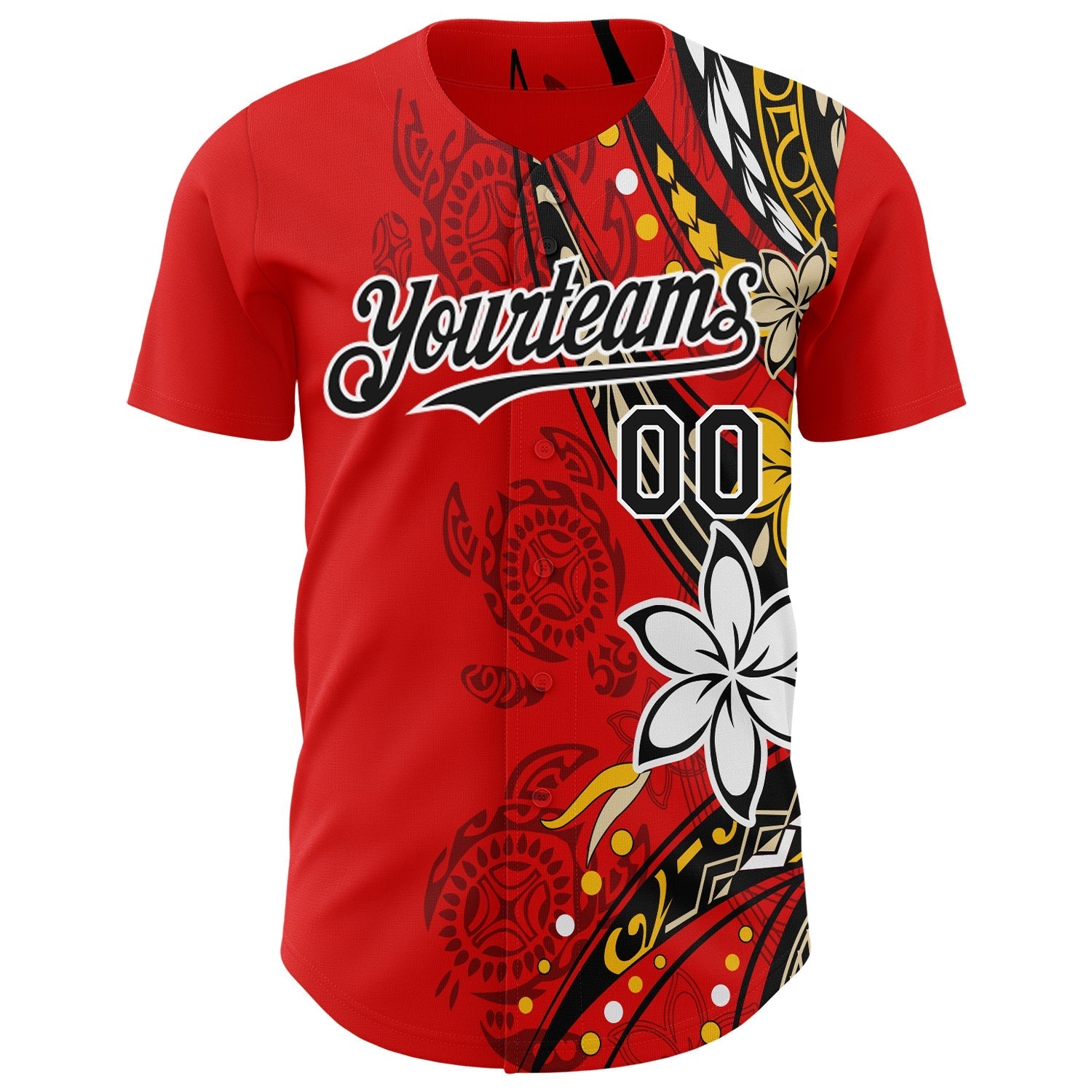 Custom Red Black-White Hawaii Flower Authentic Baseball Jersey baseball jersey product view 2