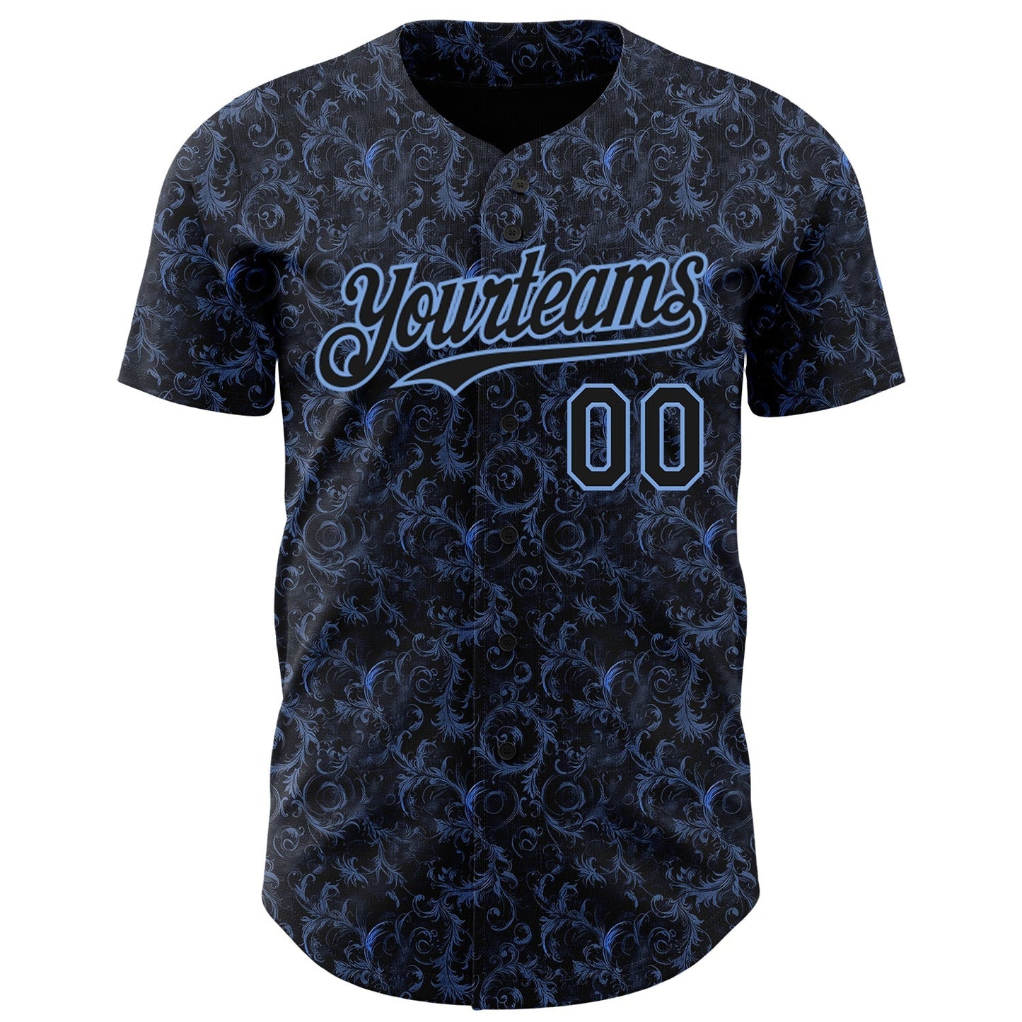 Custom Black Light Blue Flower Authentic Baseball Jersey baseball jersey product view 2