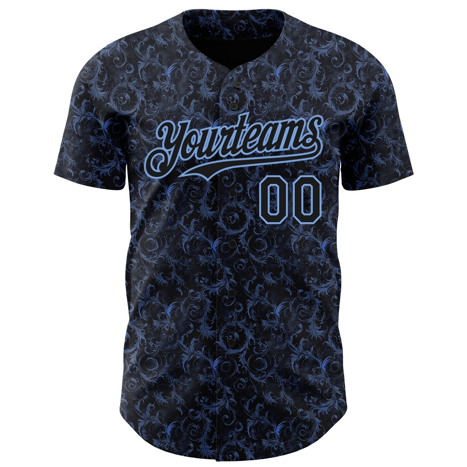 Custom Black Light Blue Flower Authentic Baseball Jersey baseball jersey product view 2
