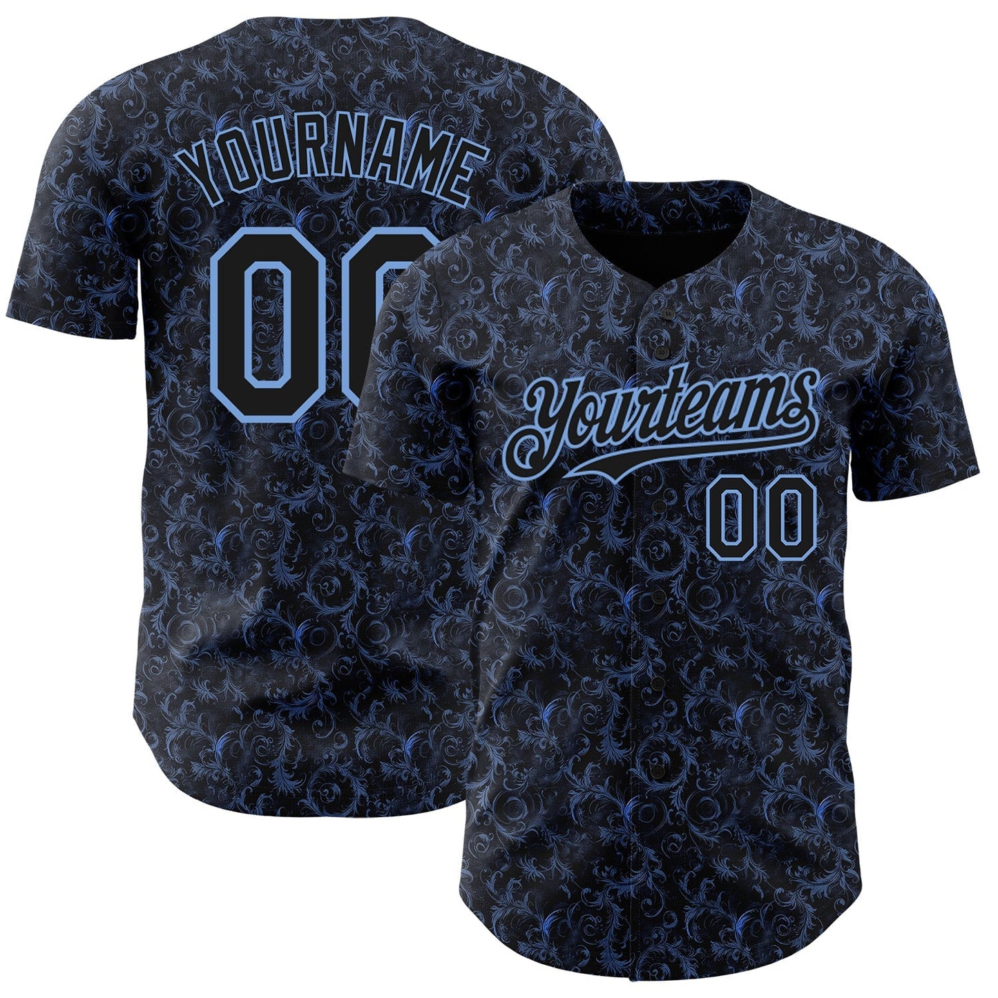 Custom Black Light Blue Flower Authentic Baseball Jersey baseball jersey product view 1