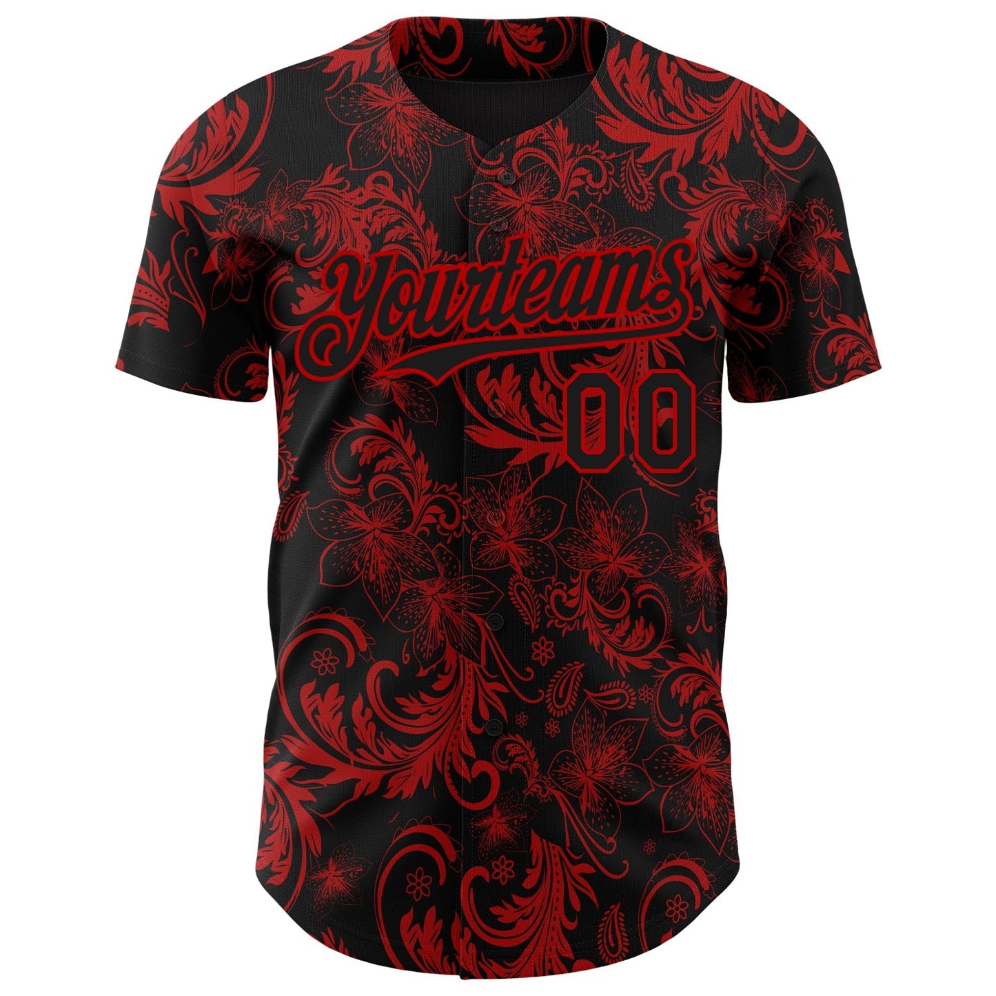 Custom Black Red Flower Authentic Baseball Jersey baseball jersey product view 2