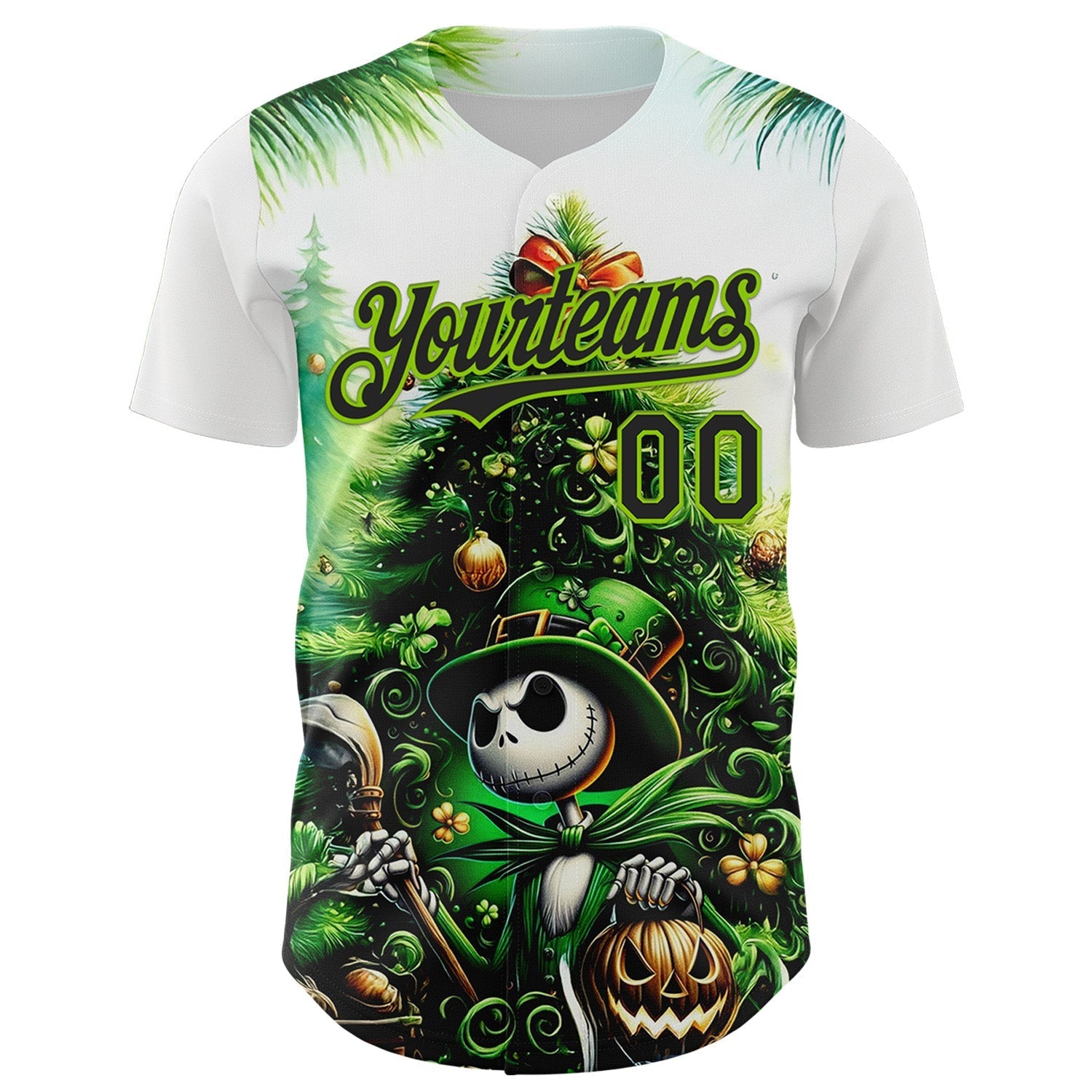 Custom White Black-Neon Green 3D Halloween Spooky Pumpkin Authentic Baseball Jersey baseball jersey product view 2