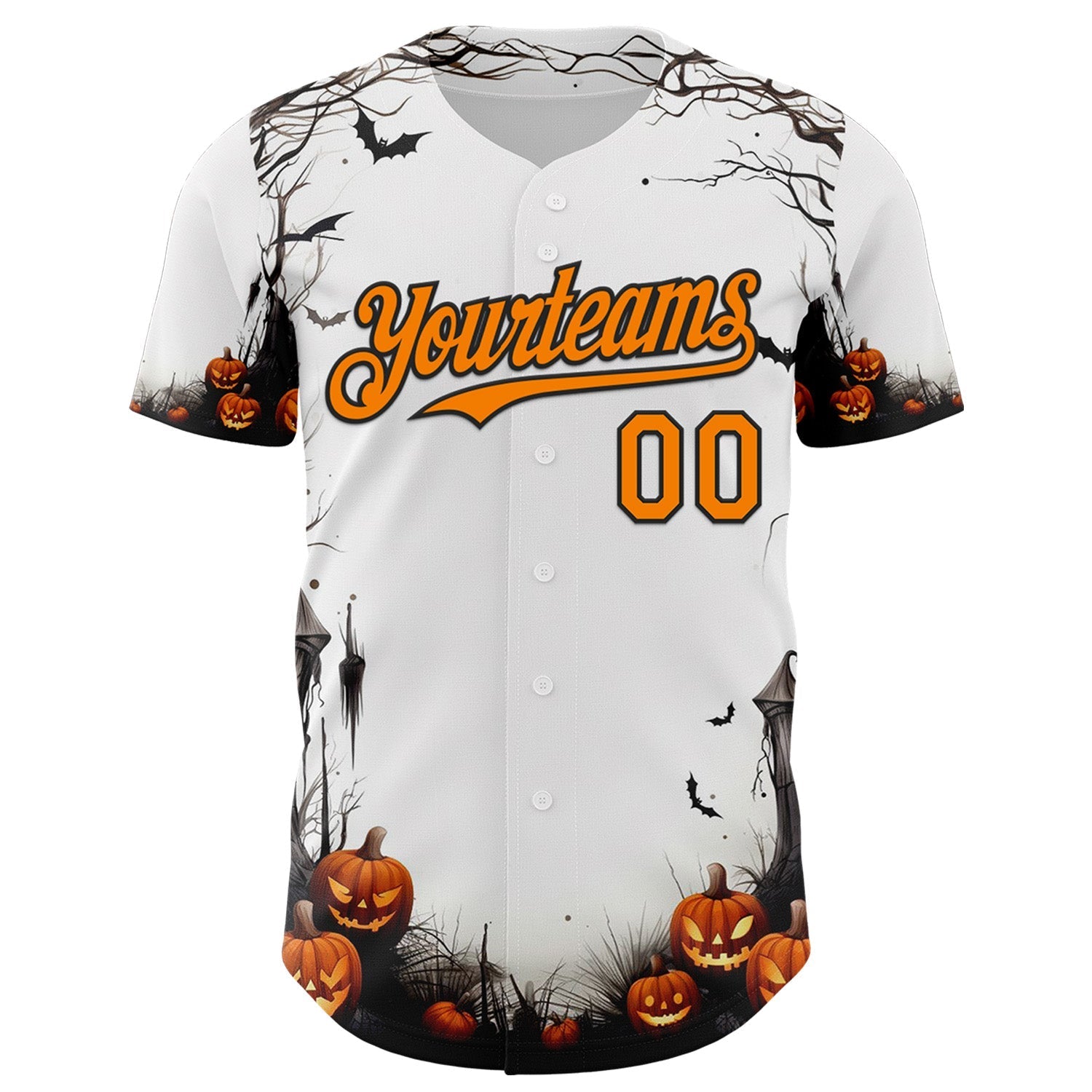 Custom White Bay Orange-Black 3D Halloween Spooky Pumpkin Authentic Baseball Jersey baseball jersey product view 2