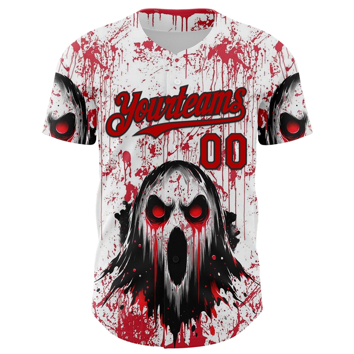 Custom White Red-Black 3D Halloween Creepy Blood Horror Authentic Baseball Jersey baseball jersey product view 2