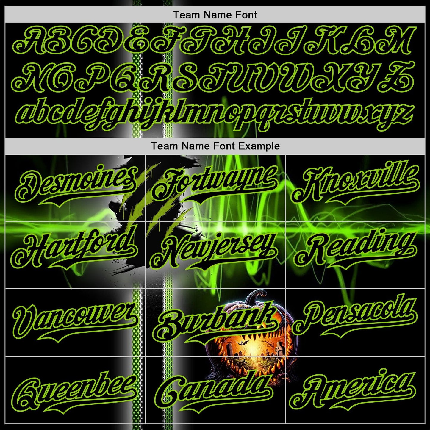 Custom Black Neon Green 3D Halloween Spooky Pumpkin Scratch Authentic Baseball Jersey baseball jersey product view 4