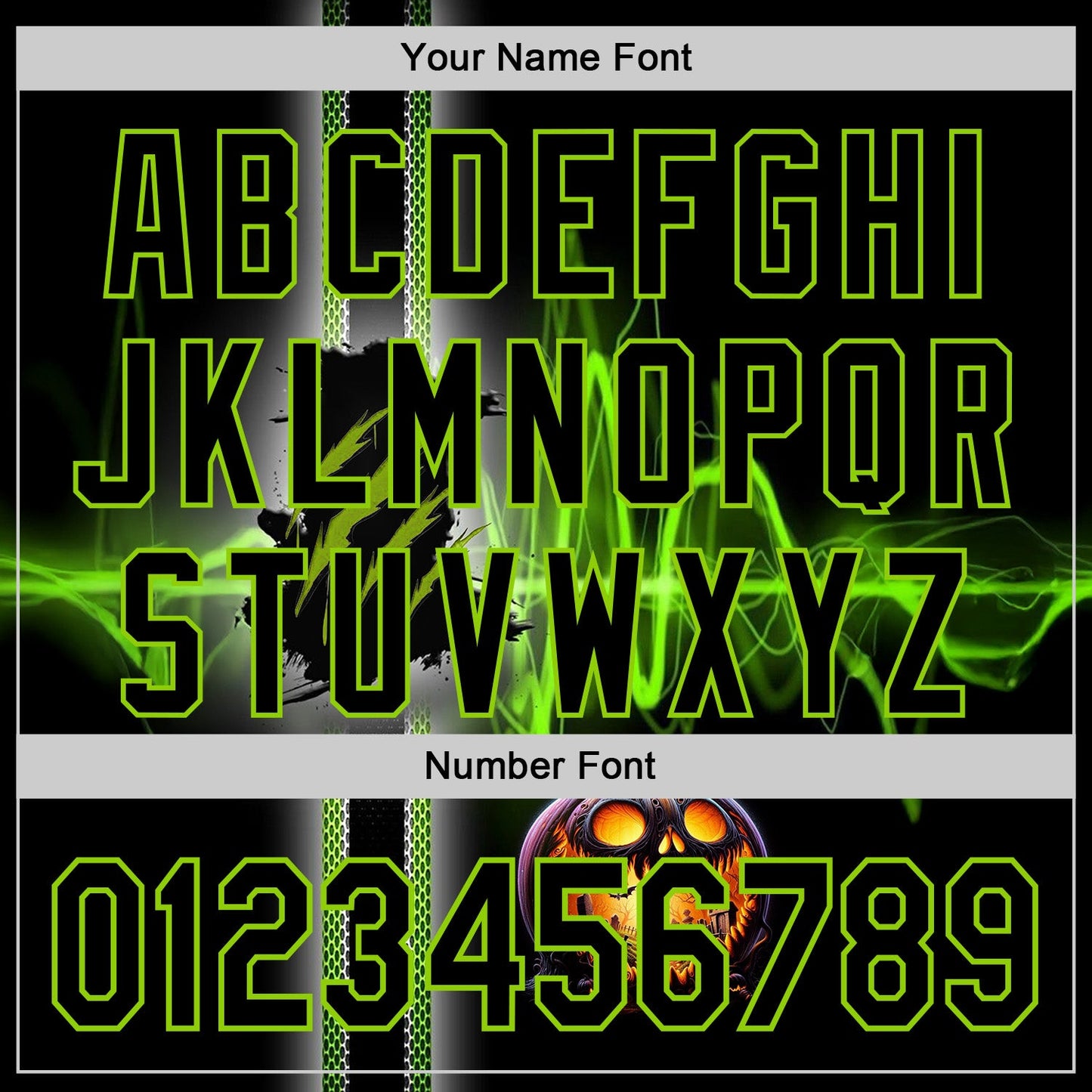 Custom Black Neon Green 3D Halloween Spooky Pumpkin Scratch Authentic Baseball Jersey baseball jersey product view 5