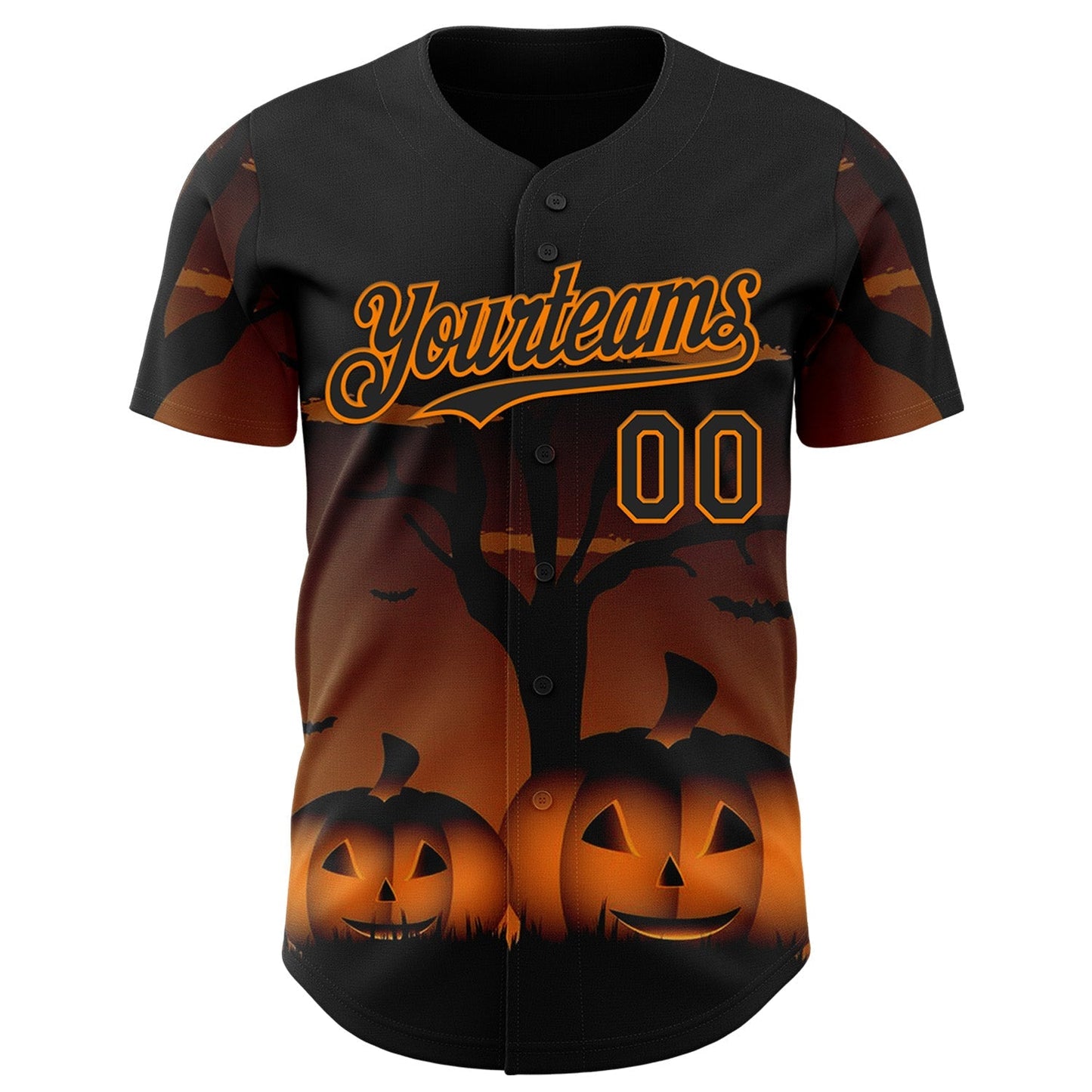 Custom Black Bay Orange 3D Halloween Spooky Pumpkin Authentic Baseball Jersey baseball jersey product view 2