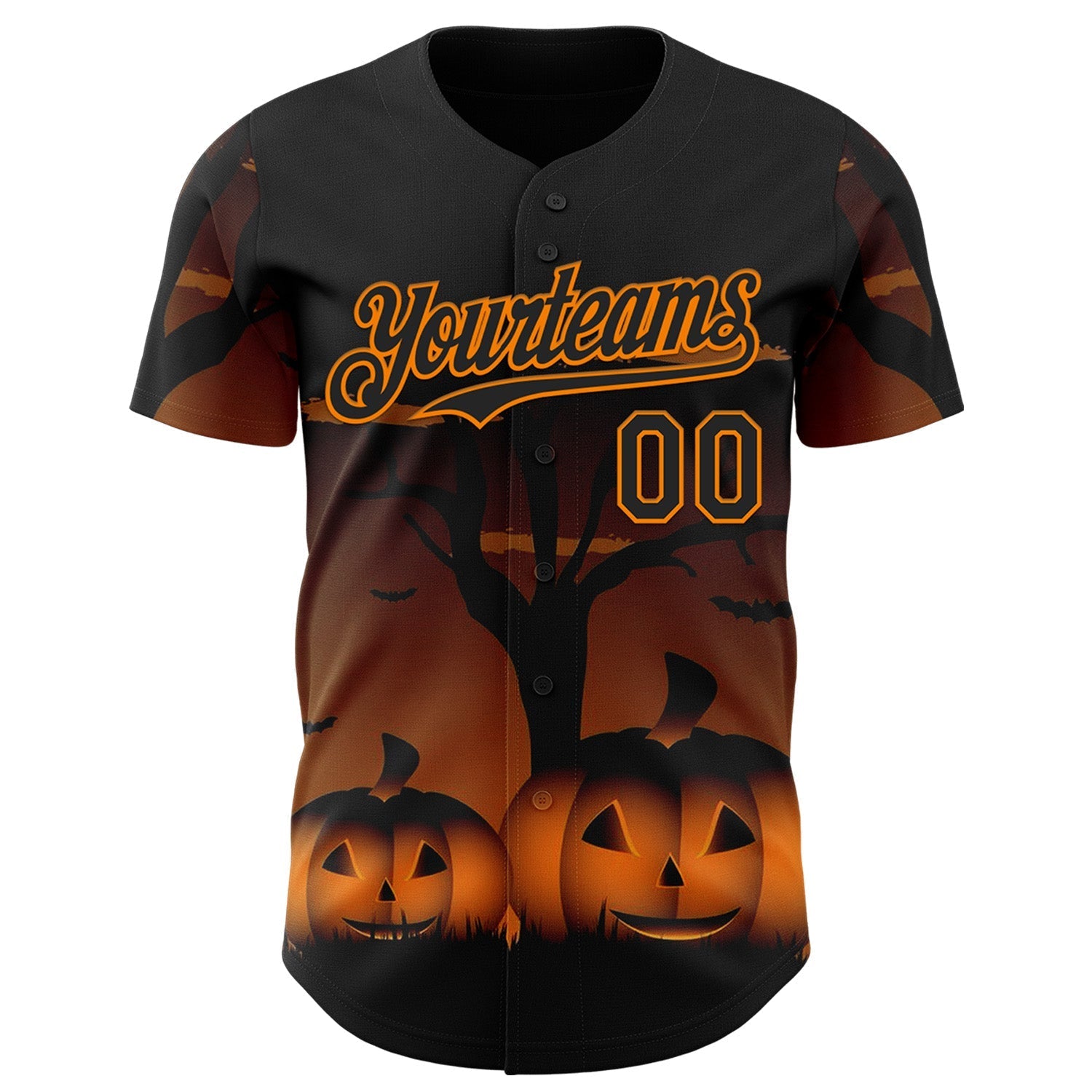 Custom Black Bay Orange 3D Halloween Spooky Pumpkin Authentic Baseball Jersey baseball jersey product view 2