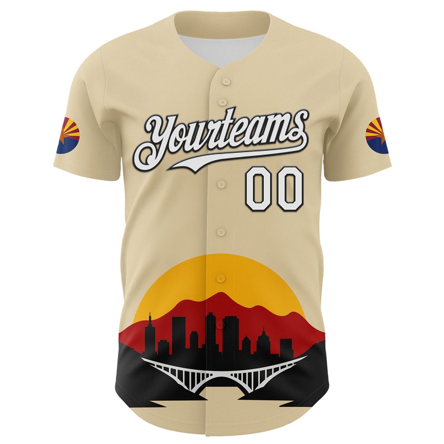 Custom Cream White Gold Red-Black 3D Urban City Edition Sports Authentic Baseball Jersey baseball jersey product view 2