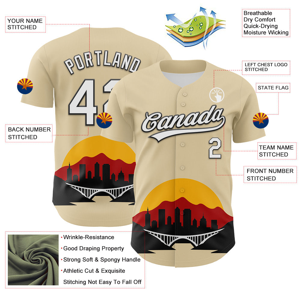 Custom Cream White Gold Red-Black 3D Urban City Edition Sports Authentic Baseball Jersey baseball jersey product view 3