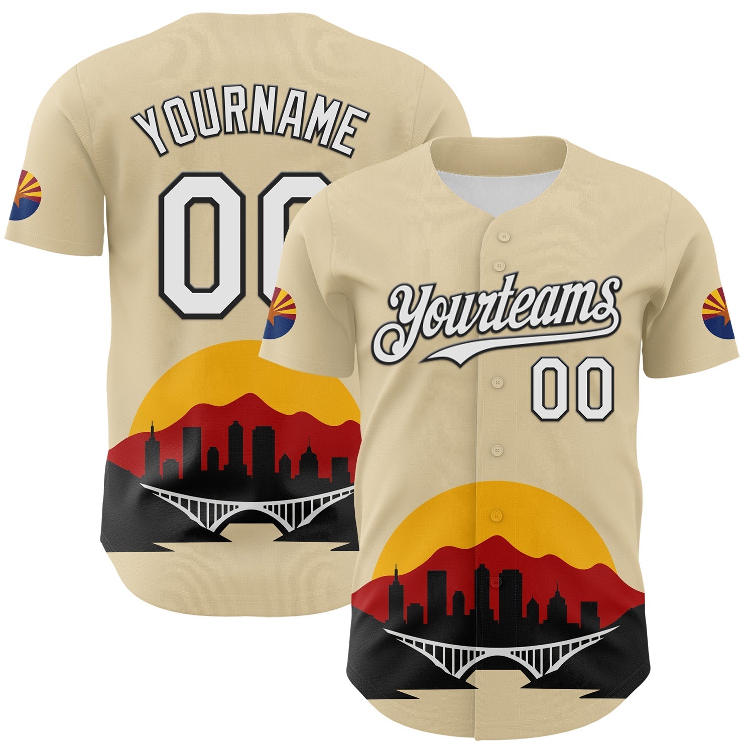 Custom Cream White Gold Red-Black 3D Urban City Edition Sports Authentic Baseball Jersey baseball jersey product view 1
