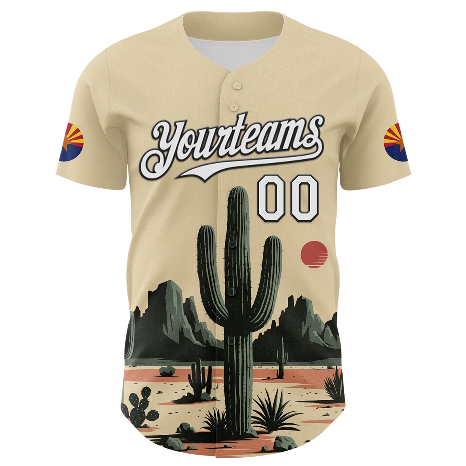 Custom Cream White Green-Black 3D Urban City Edition Sports Cactus Authentic Baseball Jersey baseball jersey product view 2