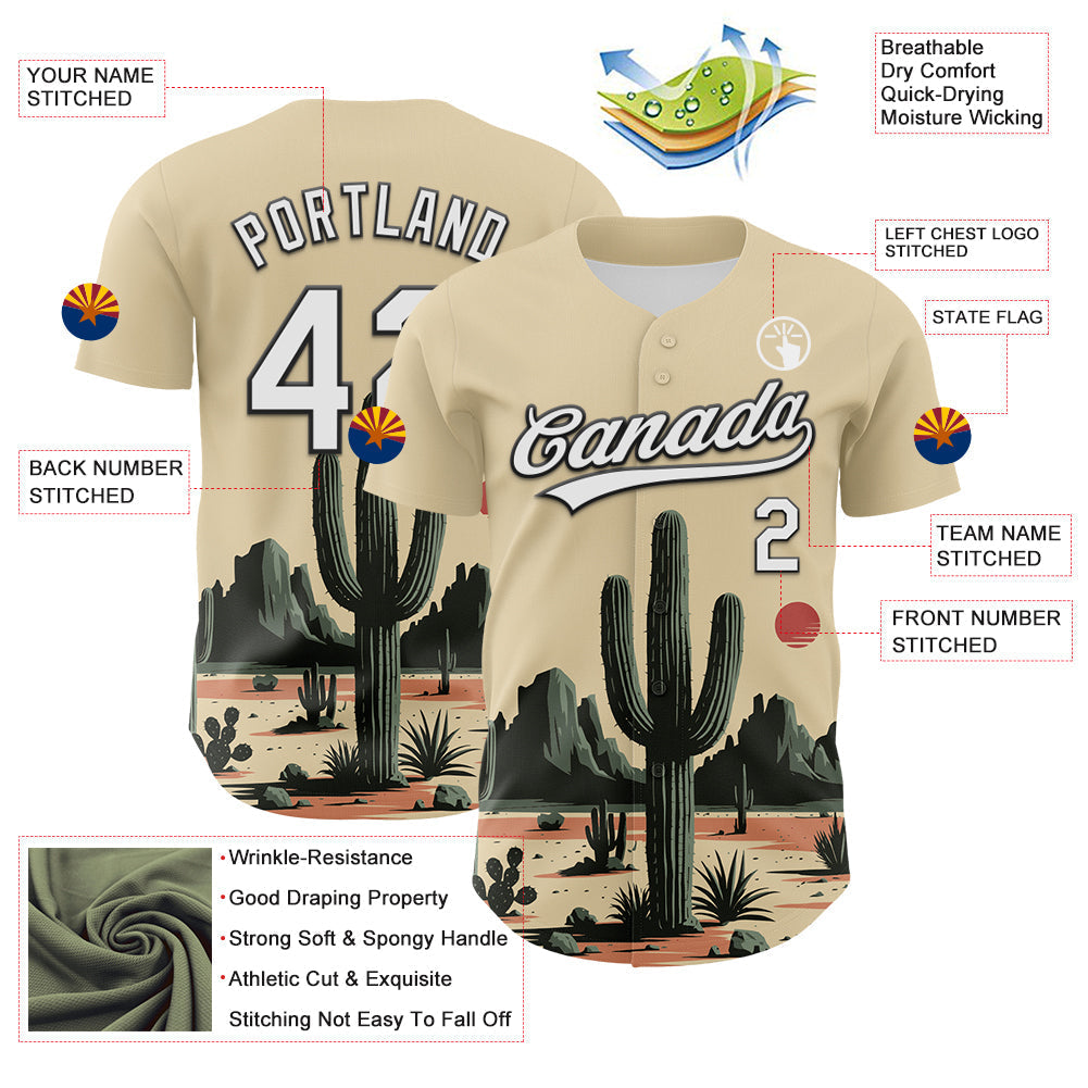 Custom Cream White Green-Black 3D Urban City Edition Sports Cactus Authentic Baseball Jersey baseball jersey product view 3