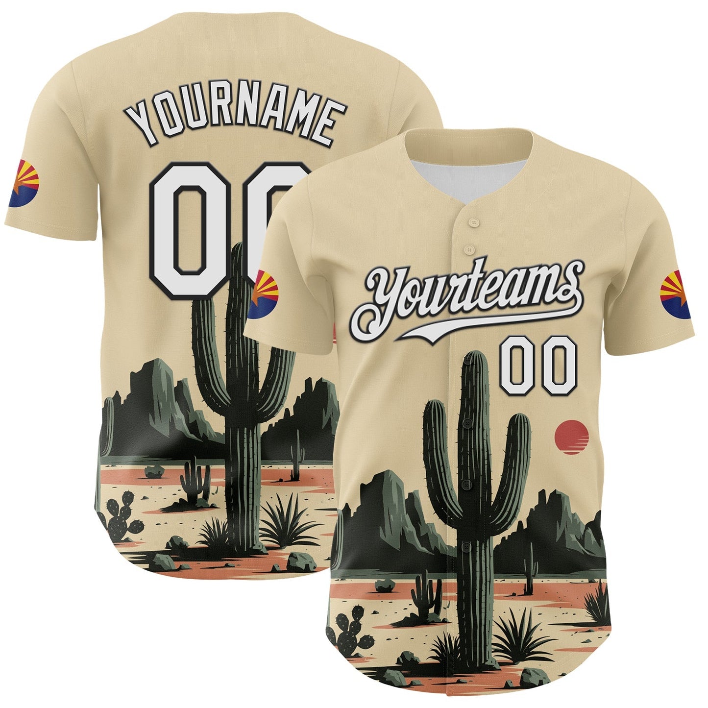 Custom Cream White Green-Black 3D Urban City Edition Sports Cactus Authentic Baseball Jersey baseball jersey product view 1