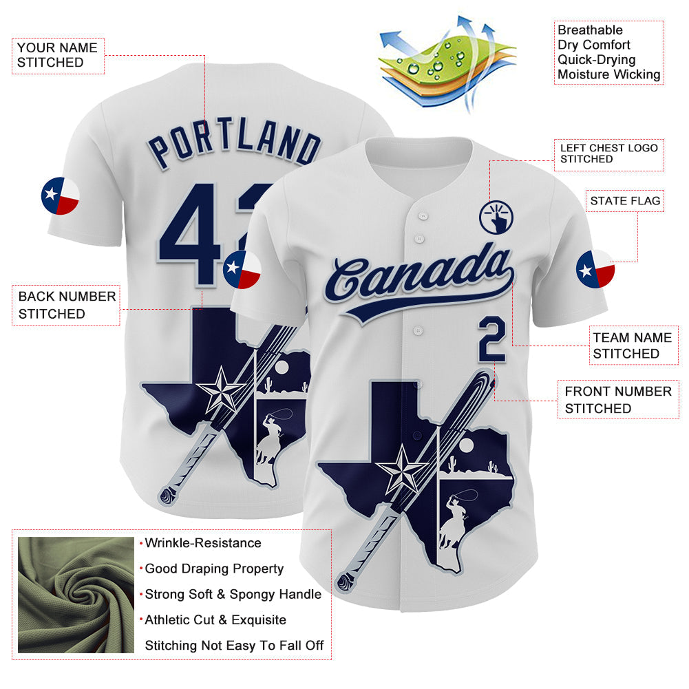Custom White Navy-Silver 3D Urban City Edition Sports Authentic Baseball Jersey baseball jersey product view 3