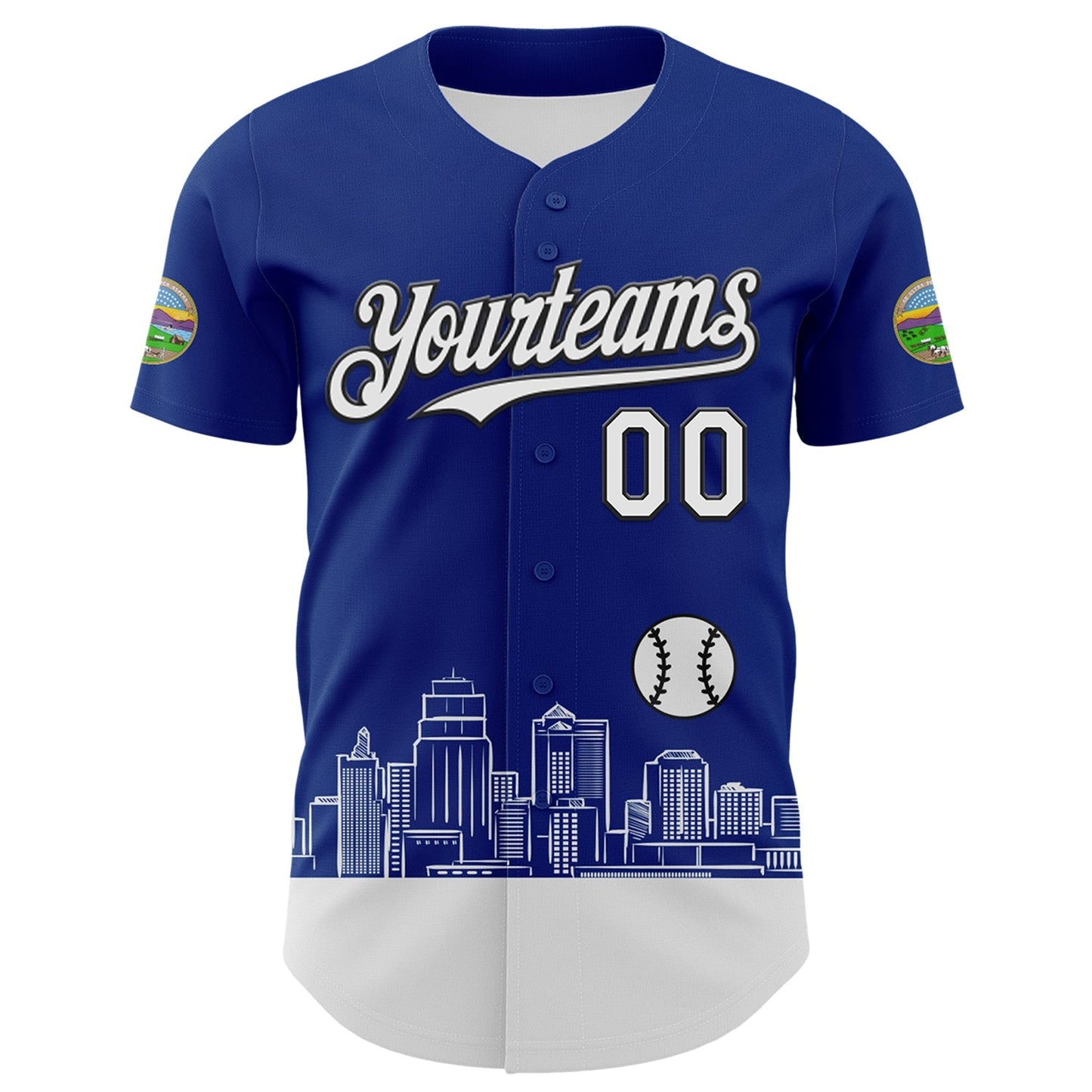 Custom Royal White-Black 3D Urban City Edition Sports Authentic Baseball Jersey baseball jersey product view 2