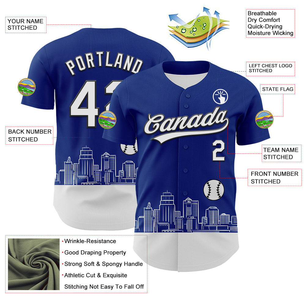 Custom Royal White-Black 3D Urban City Edition Sports Authentic Baseball Jersey baseball jersey product view 3