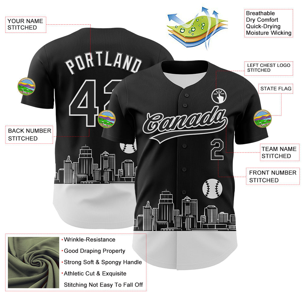 Custom Black White 3D Urban City Edition Sports Authentic Baseball Jersey baseball jersey product view 3