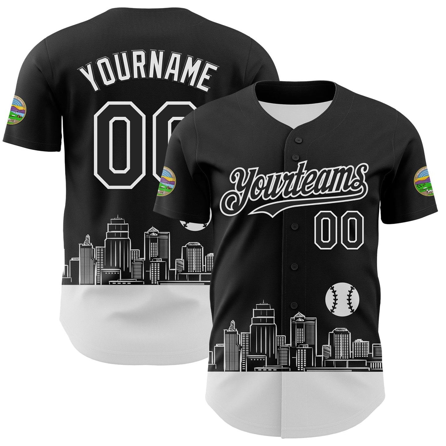 Custom Black White 3D Urban City Edition Sports Authentic Baseball Jersey baseball jersey product view 1