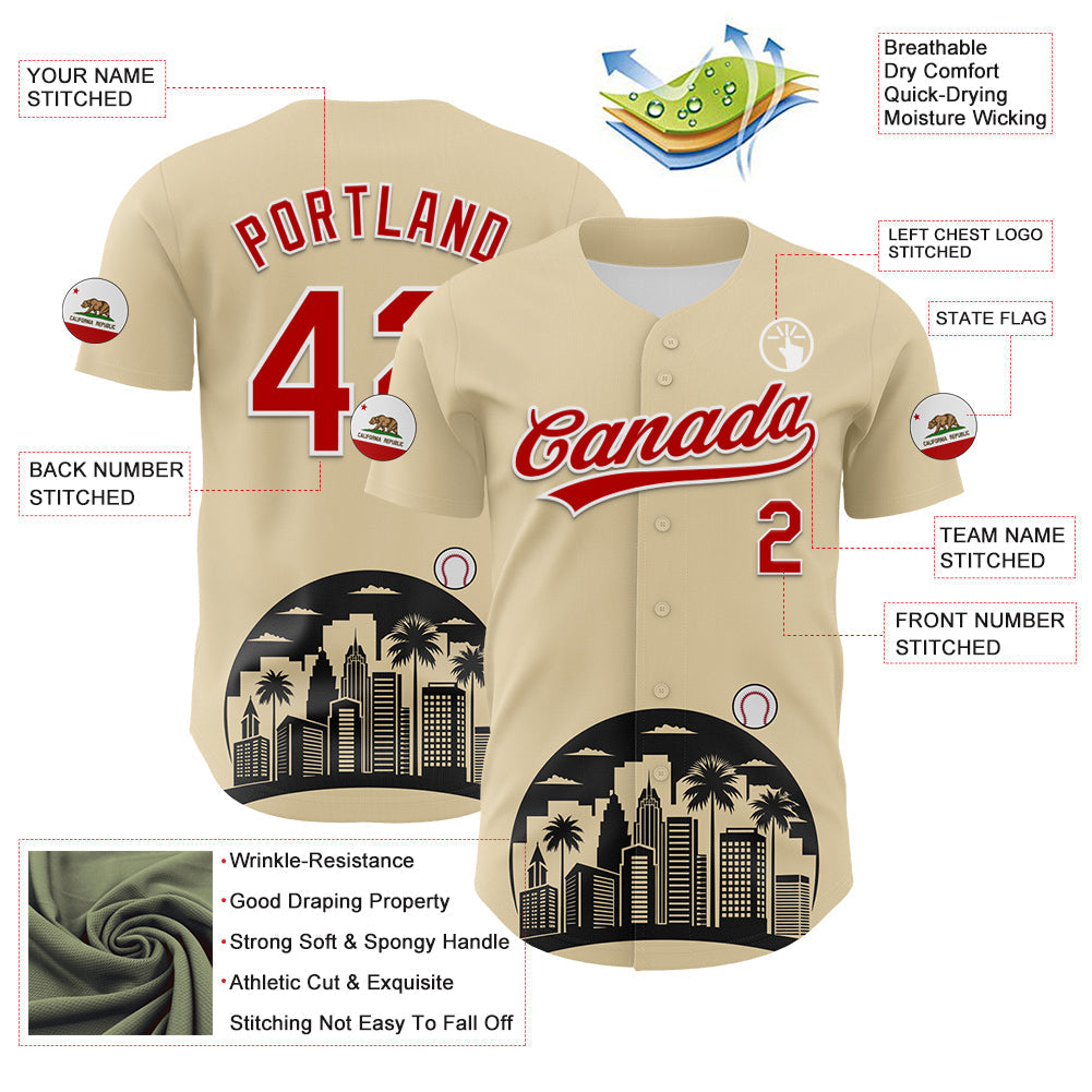 Custom Cream Red Black-White 3D Urban City Edition Sports Authentic Baseball Jersey baseball jersey product view 3
