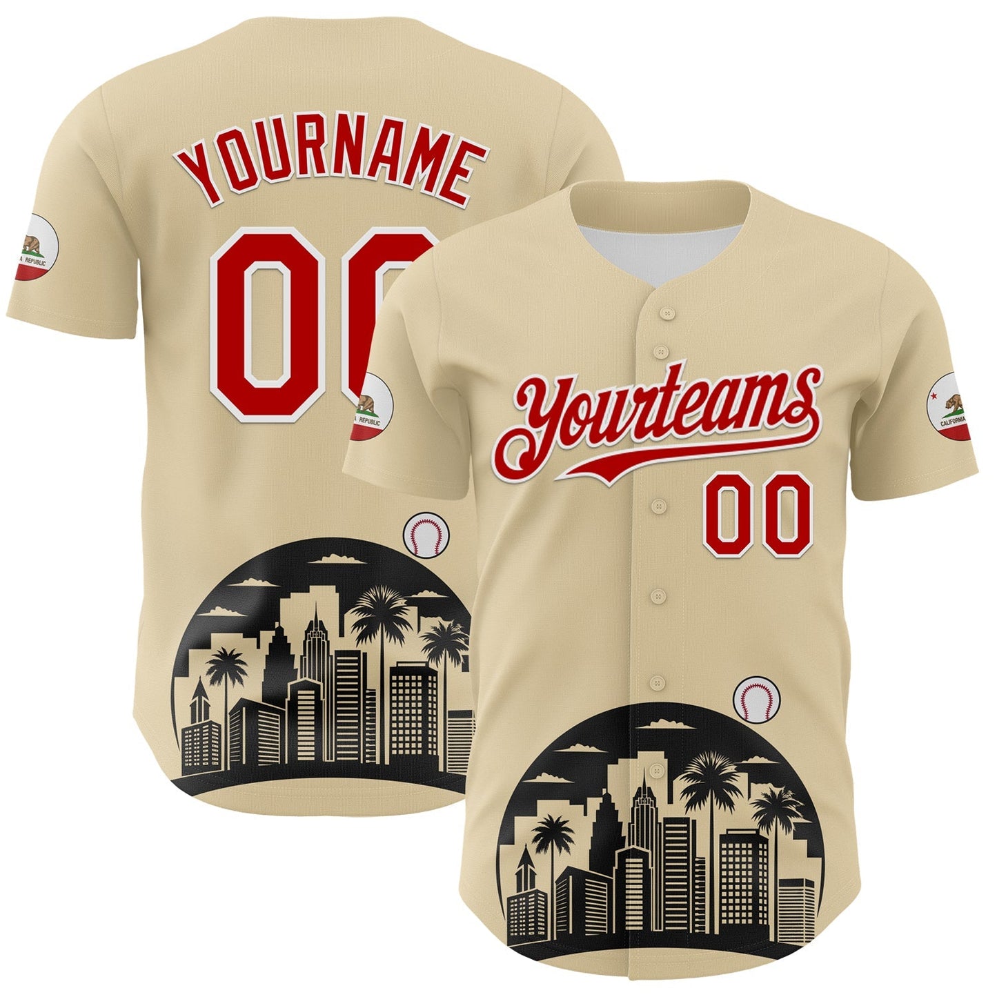 Custom Cream Red Black-White 3D Urban City Edition Sports Authentic Baseball Jersey baseball jersey product view 1