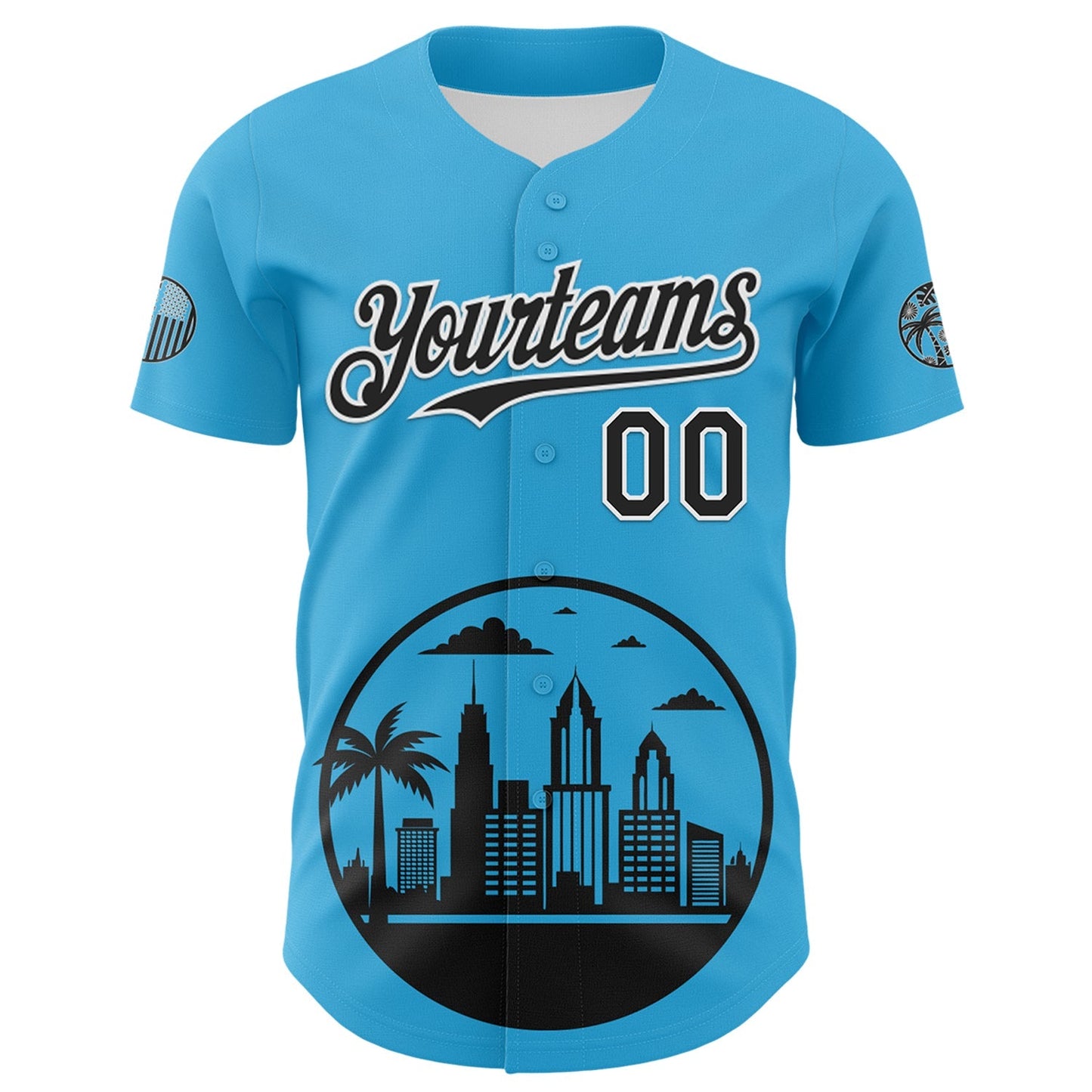 Custom Sky Blue Black-White 3D Urban City Edition Sports Authentic Baseball Jersey baseball jersey product view 2