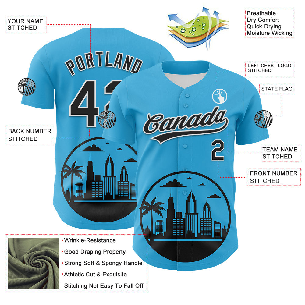 Custom Sky Blue Black-White 3D Urban City Edition Sports Authentic Baseball Jersey baseball jersey product view 3