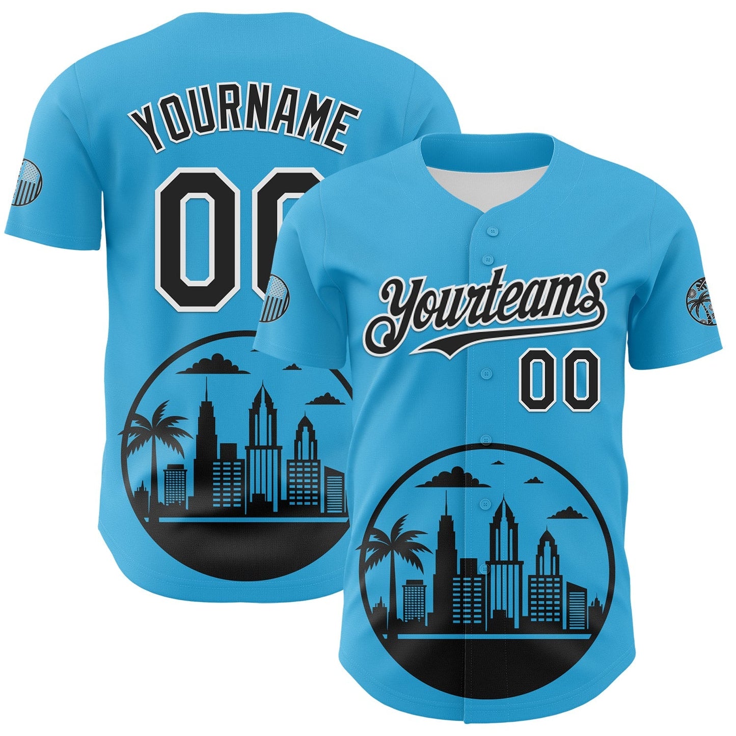 Custom Sky Blue Black-White 3D Urban City Edition Sports Authentic Baseball Jersey baseball jersey product view 1