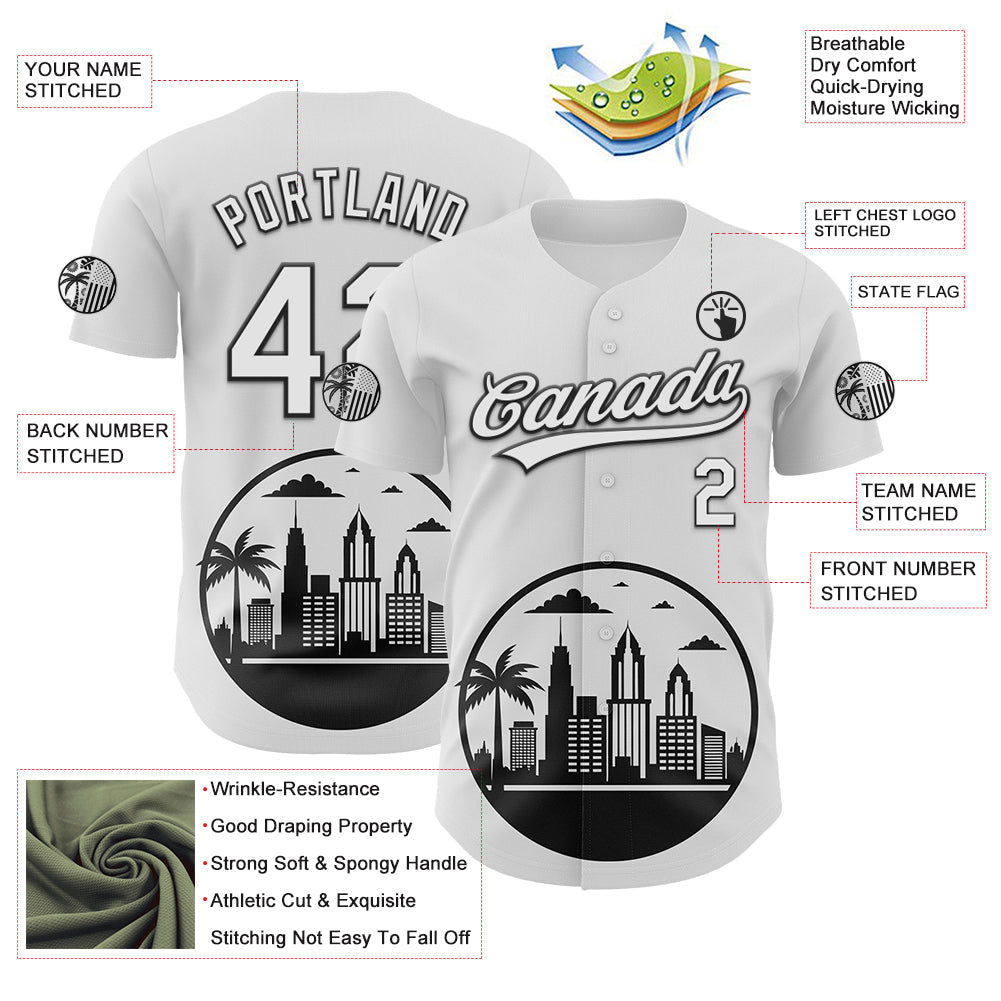 Custom White Black-Gray 3D Urban City Edition Sports Authentic Baseball Jersey baseball jersey product view 3
