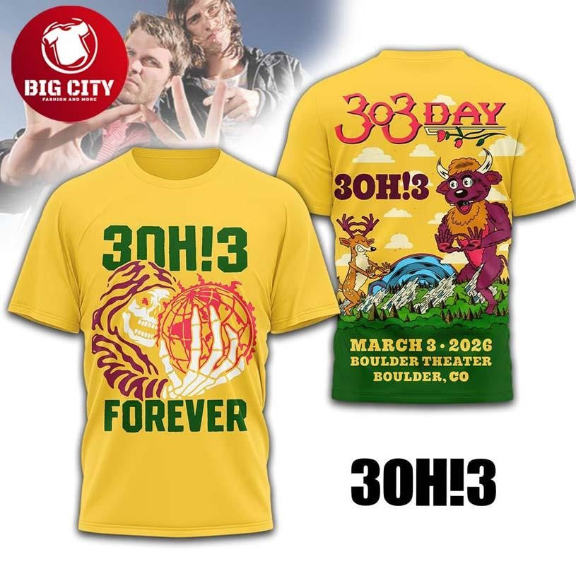 3OH!3 303 Day Three Oh Three Boulder Theater 2026 Show Two Sided Shirt Unisex T-shirt, Sweatshirt, Hoodie, Long Sleeve Tee - T-Shirt, Sweatshirt, Hoodie