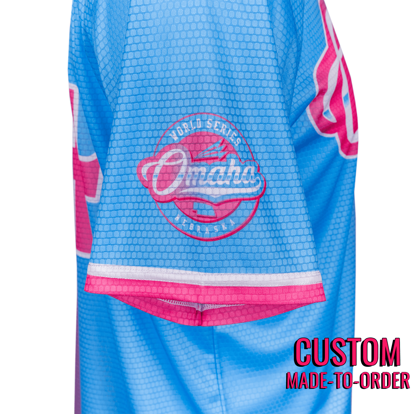 Omaha World Series Baseball Jersey *CUSTOM* (Cotton Candy) baseball jersey product view 3