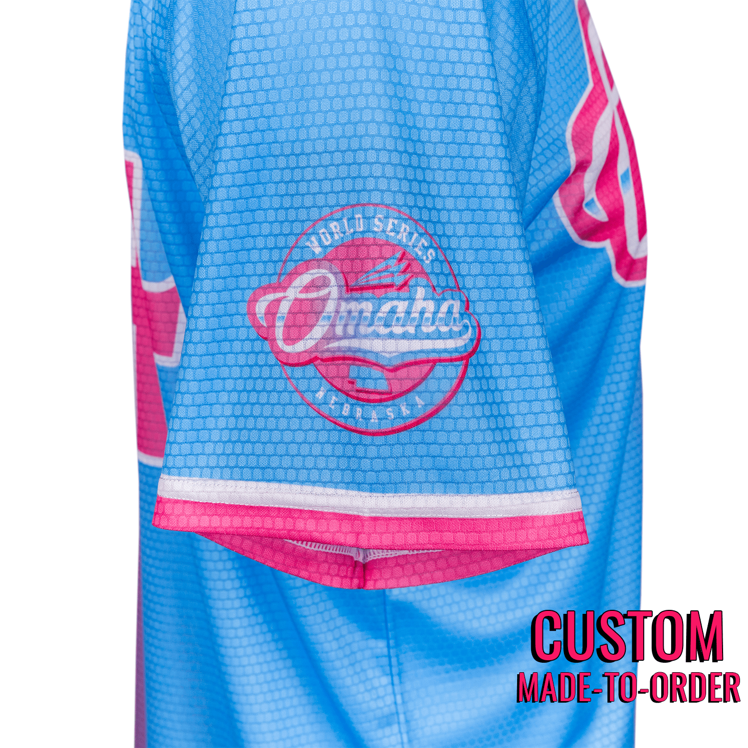 Omaha World Series Baseball Jersey *CUSTOM* (Cotton Candy) baseball jersey product view 3