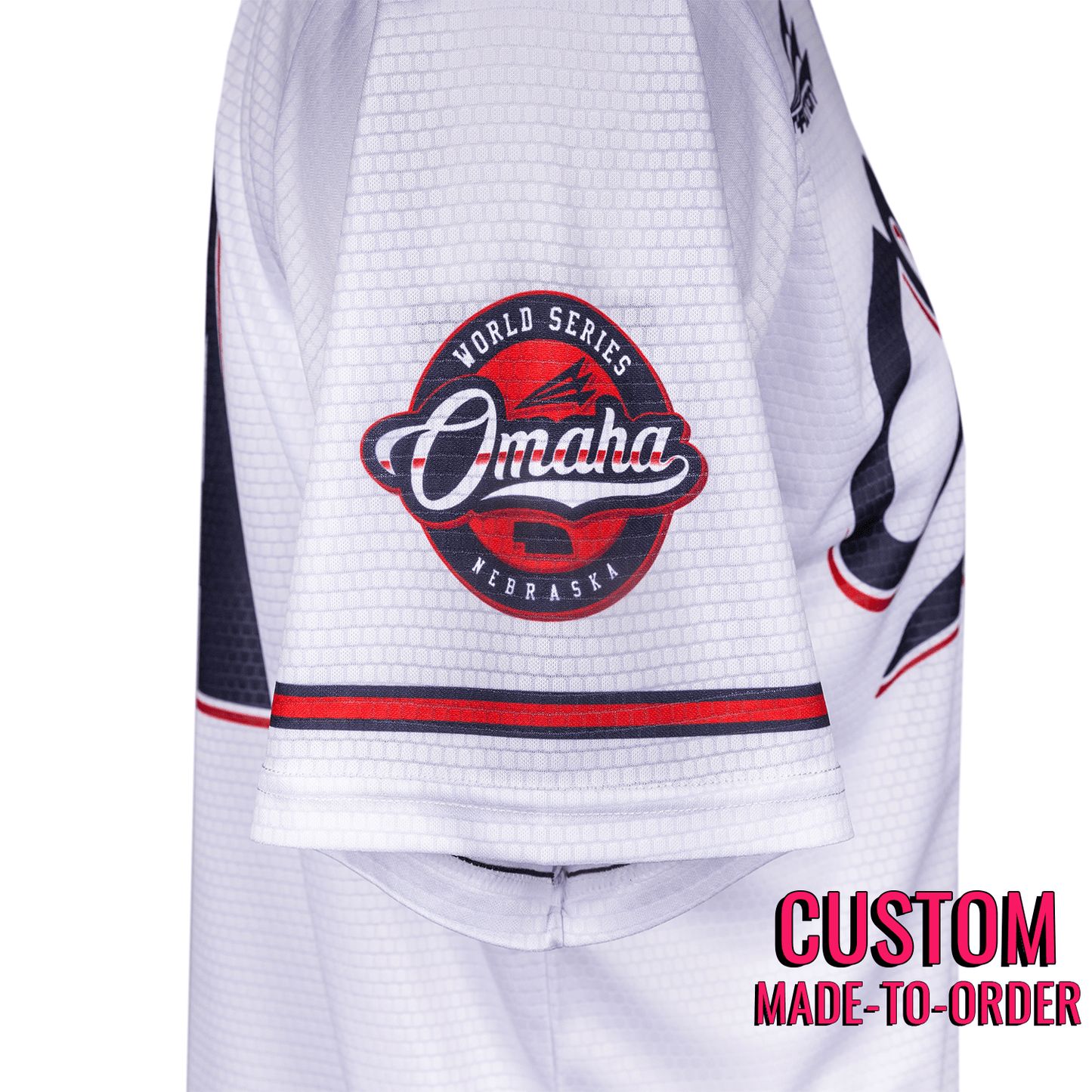 Omaha World Series Baseball Jersey *CUSTOM* (White) baseball jersey product view 3