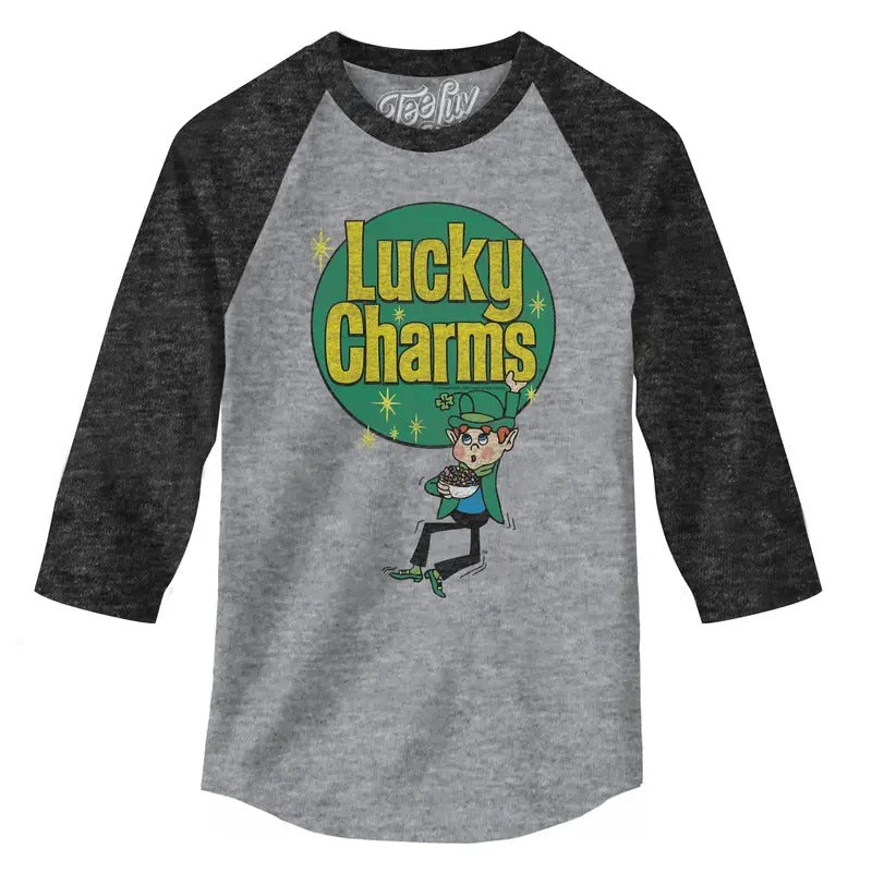 Lucky Charms Retro Logo 3 4 Sleeve Gray Black - Adult & Kids T-Shirts, Sweatshirts & Hoodies apparel design preview 1
