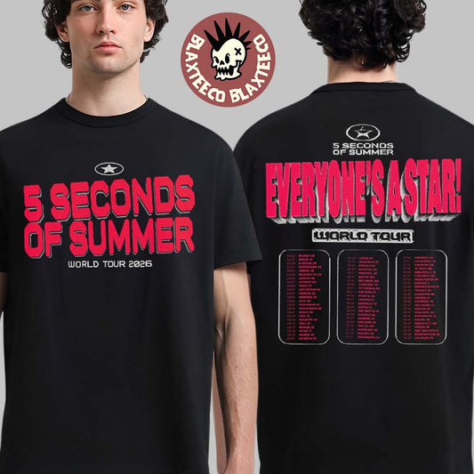 5 Seconds Of Summer Everyones A Star World Tour 2026 Merch Two Sided T-Shirt Unisex T-shirt, Sweatshirt, Hoodie, Long Sleeve Tee - T-Shirt, Sweatshirt, Hoodie
