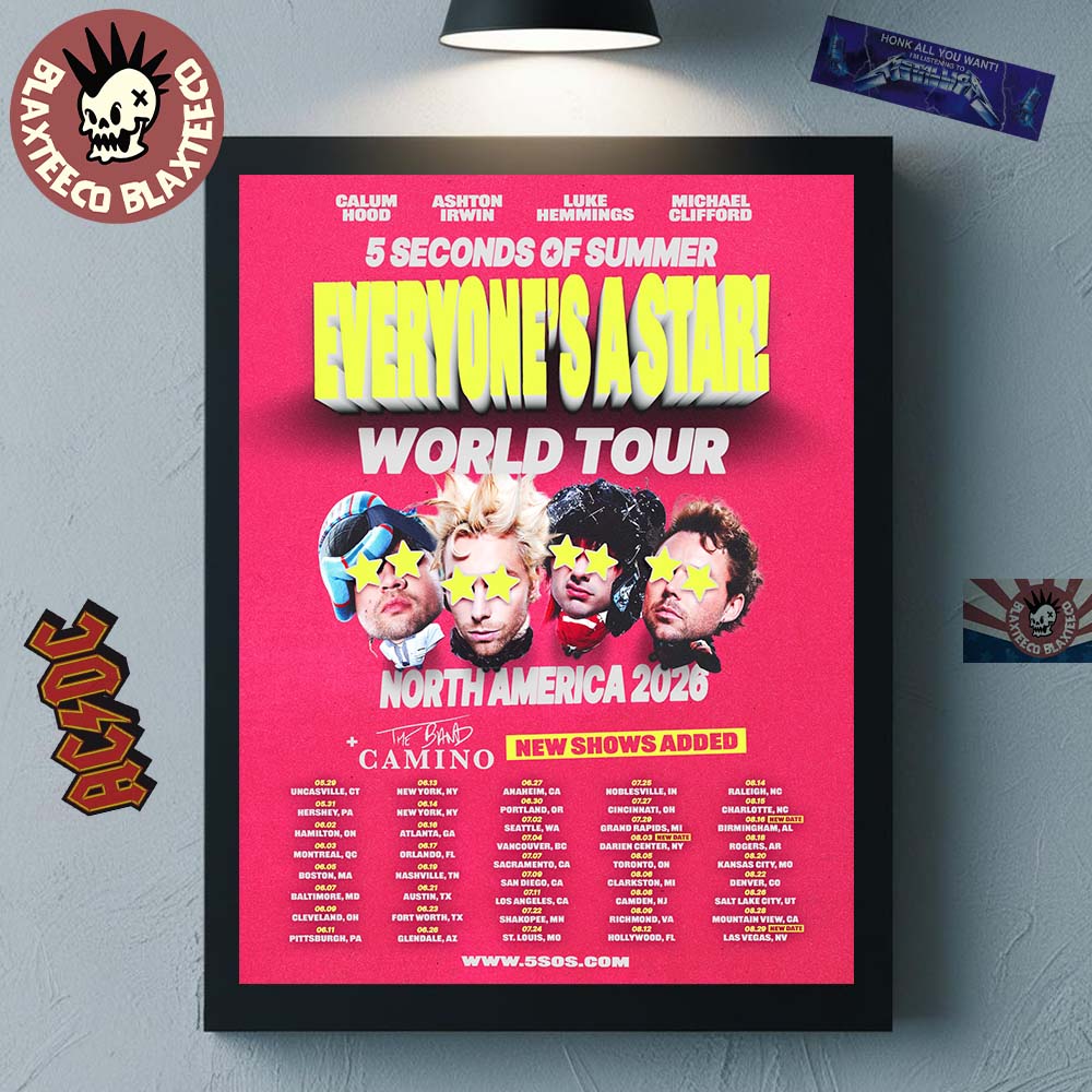 5 Seconds of Summer Everyones A Star World Tour North America 2026 City Dates Home Decor Poster Canvas - T-Shirt, Sweatshirt, Hoodie