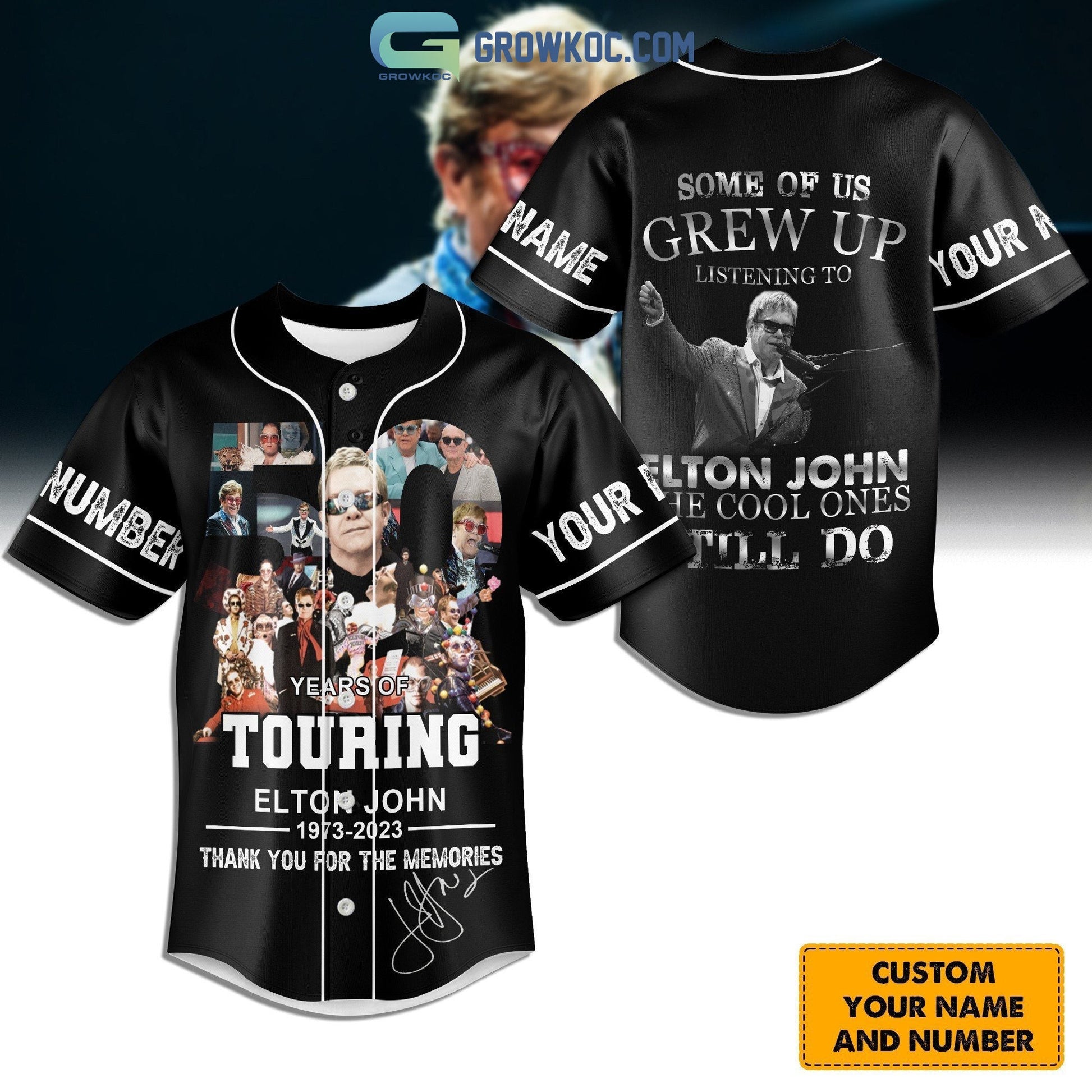50 Years Of Touring Elton John Memories Personalized Baseball Jersey baseball jersey product view 1