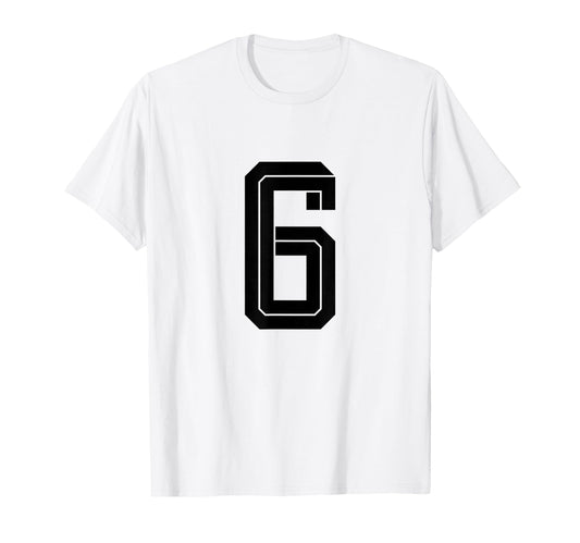 6 White Number 6 Sports Fan Soccer T-Shirt - Trendy Graphic Unisex - T-Shirt, Sweatshirt, Hoodie