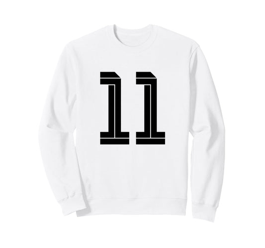 11 White Number 11 Sports Fan Soccer Sweatshirt - Unique Graphic for Adults - T-Shirt, Sweatshirt, Hoodie
