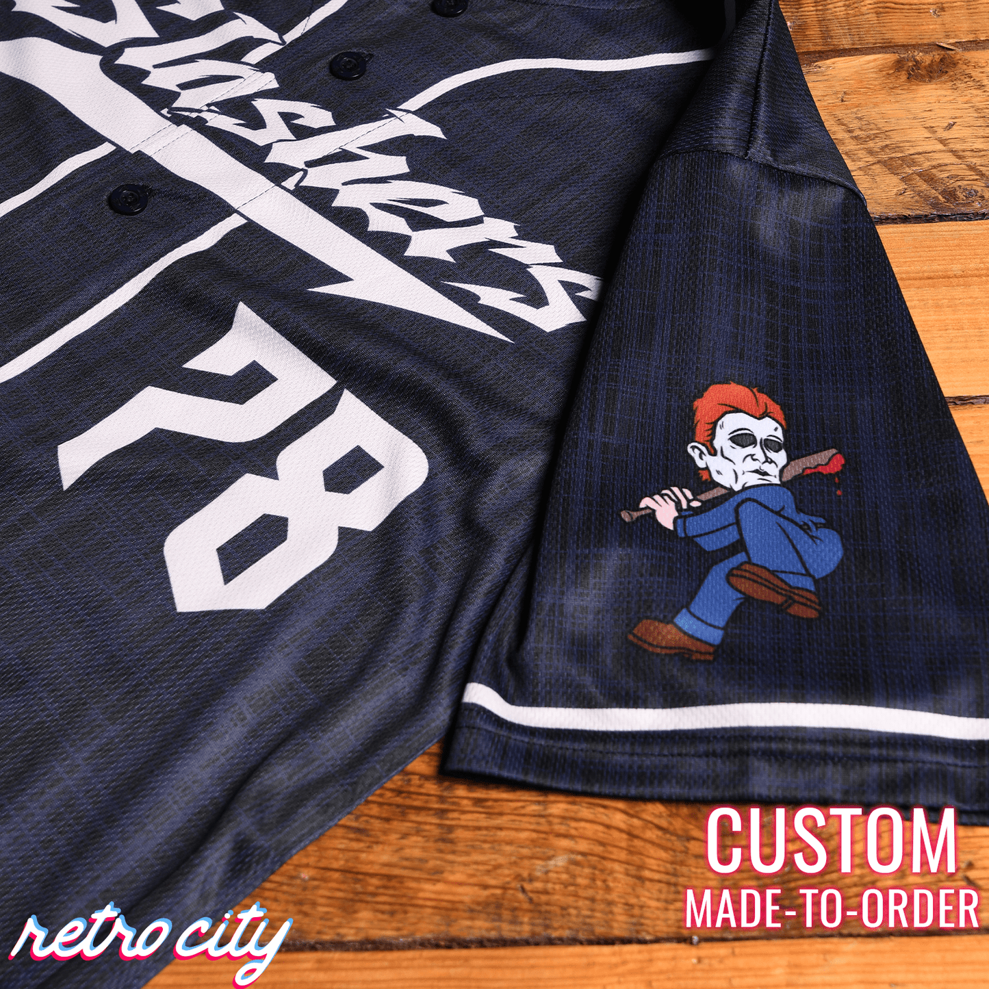 Michael Slasher Series Full-Button Baseball Jersey baseball jersey product view 3