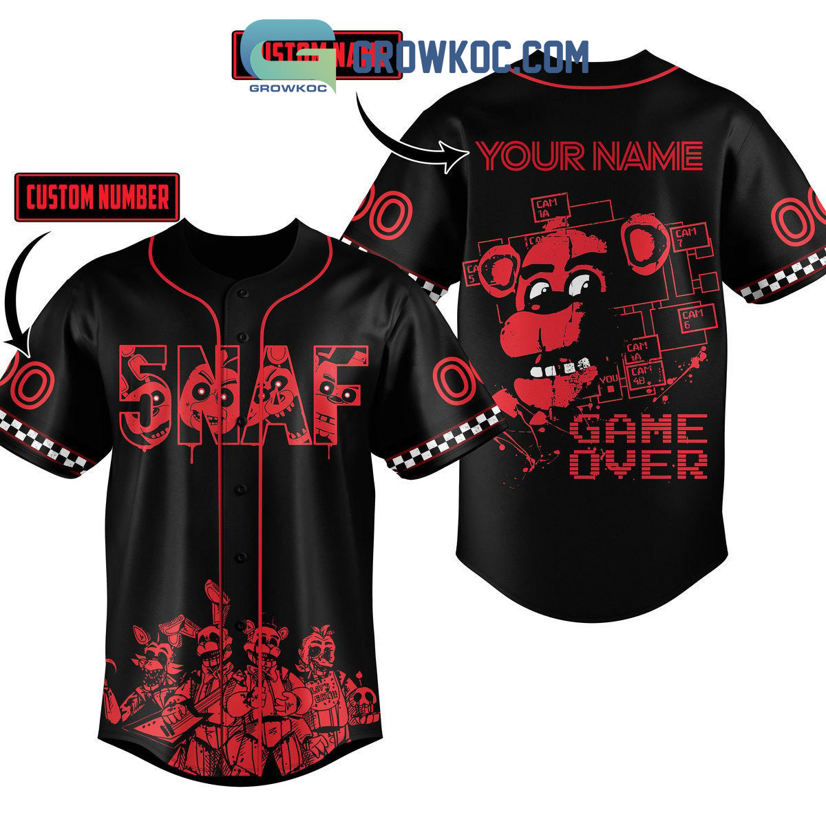 5NAF Game Over Personalized Baseball Jersey baseball jersey product view 3